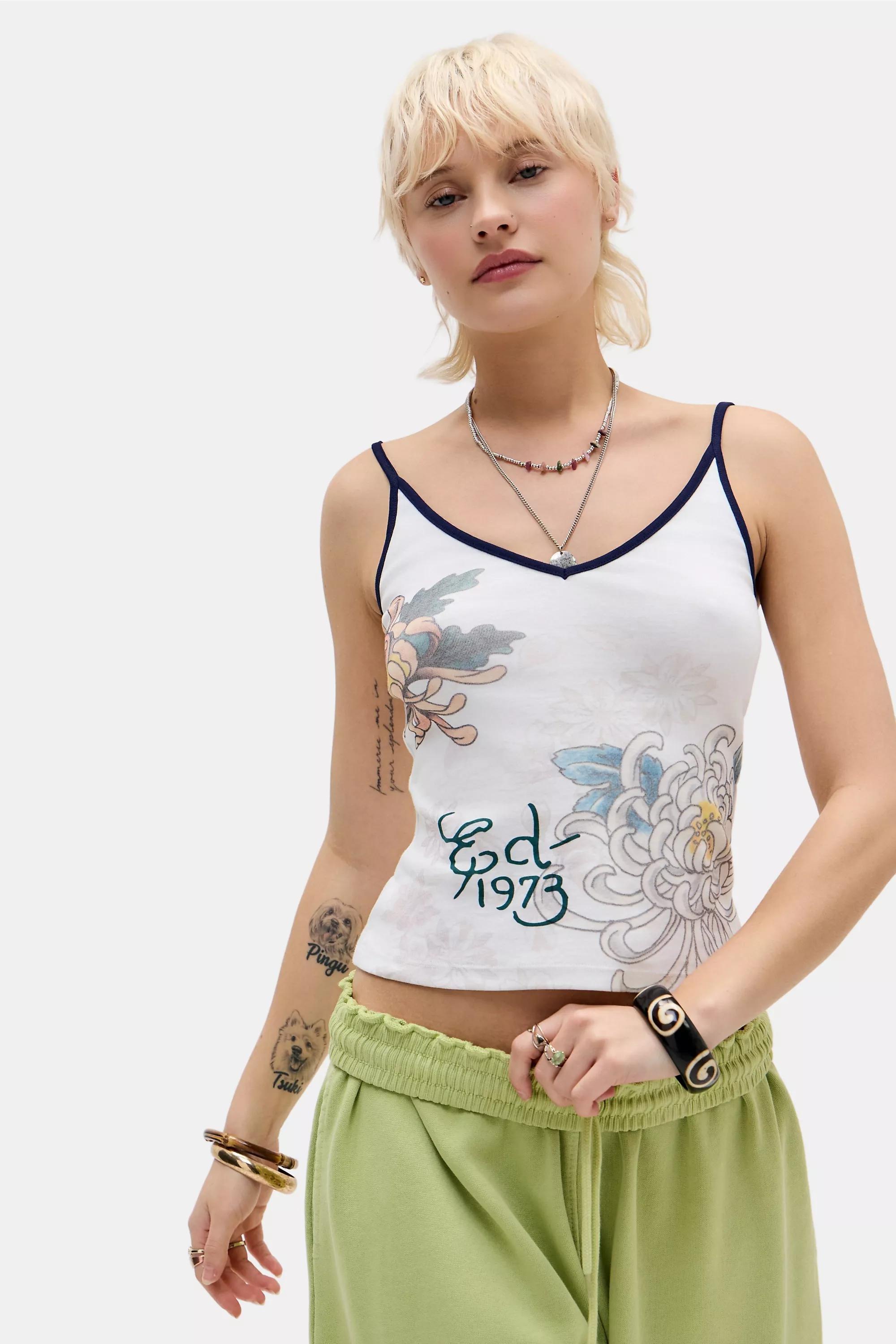 White Ed Hardy Uo Printed Tank Top, CREME, large image number 0