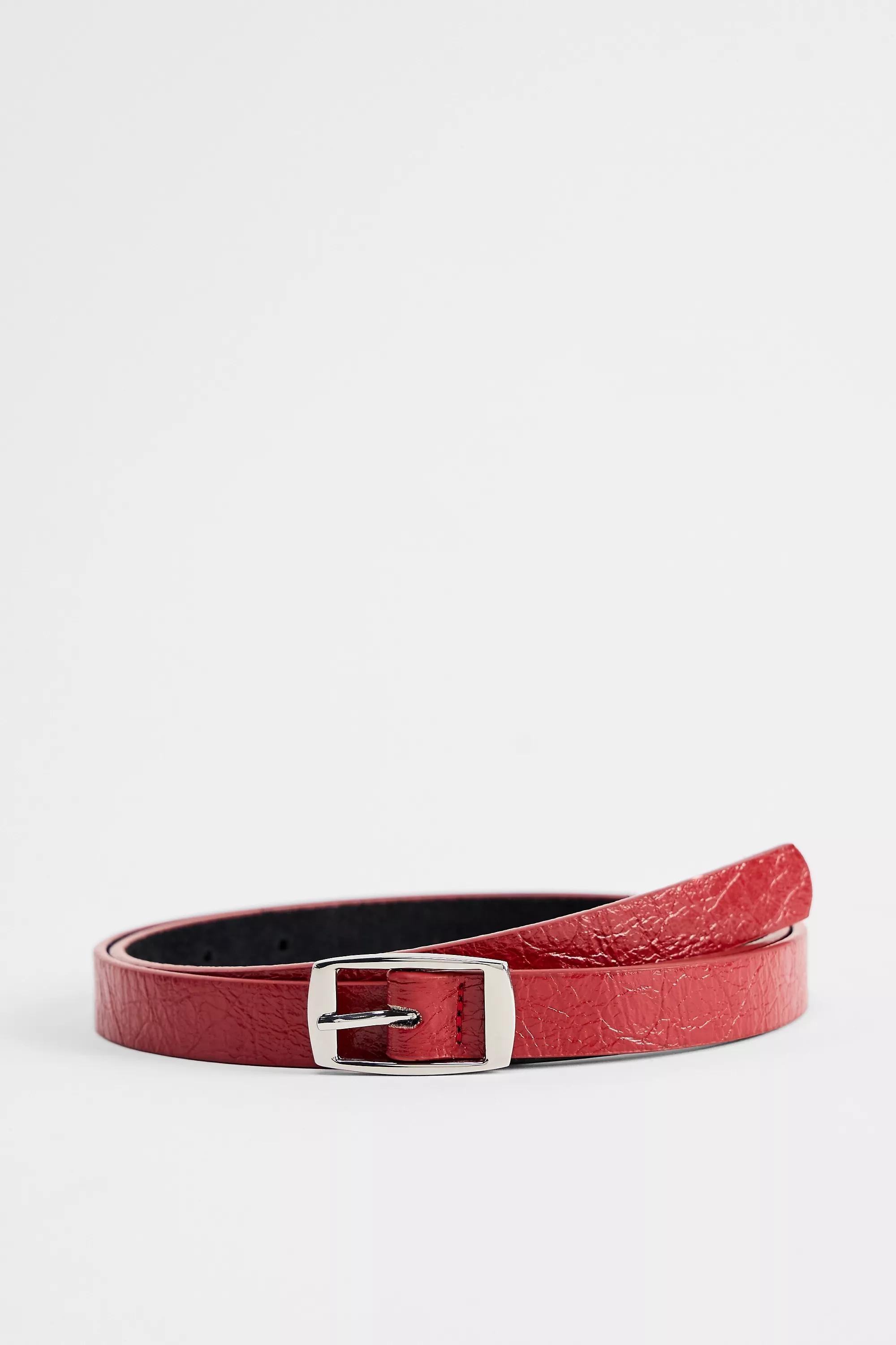 Red Uo Super Skinny Faux Leather Belt, RED, medium
