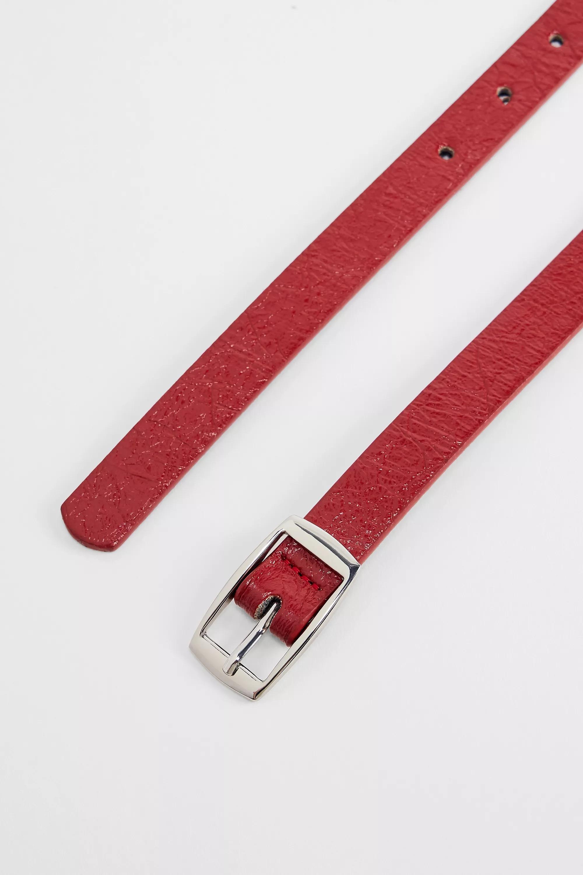 Red Uo Super Skinny Faux Leather Belt, RED, medium
