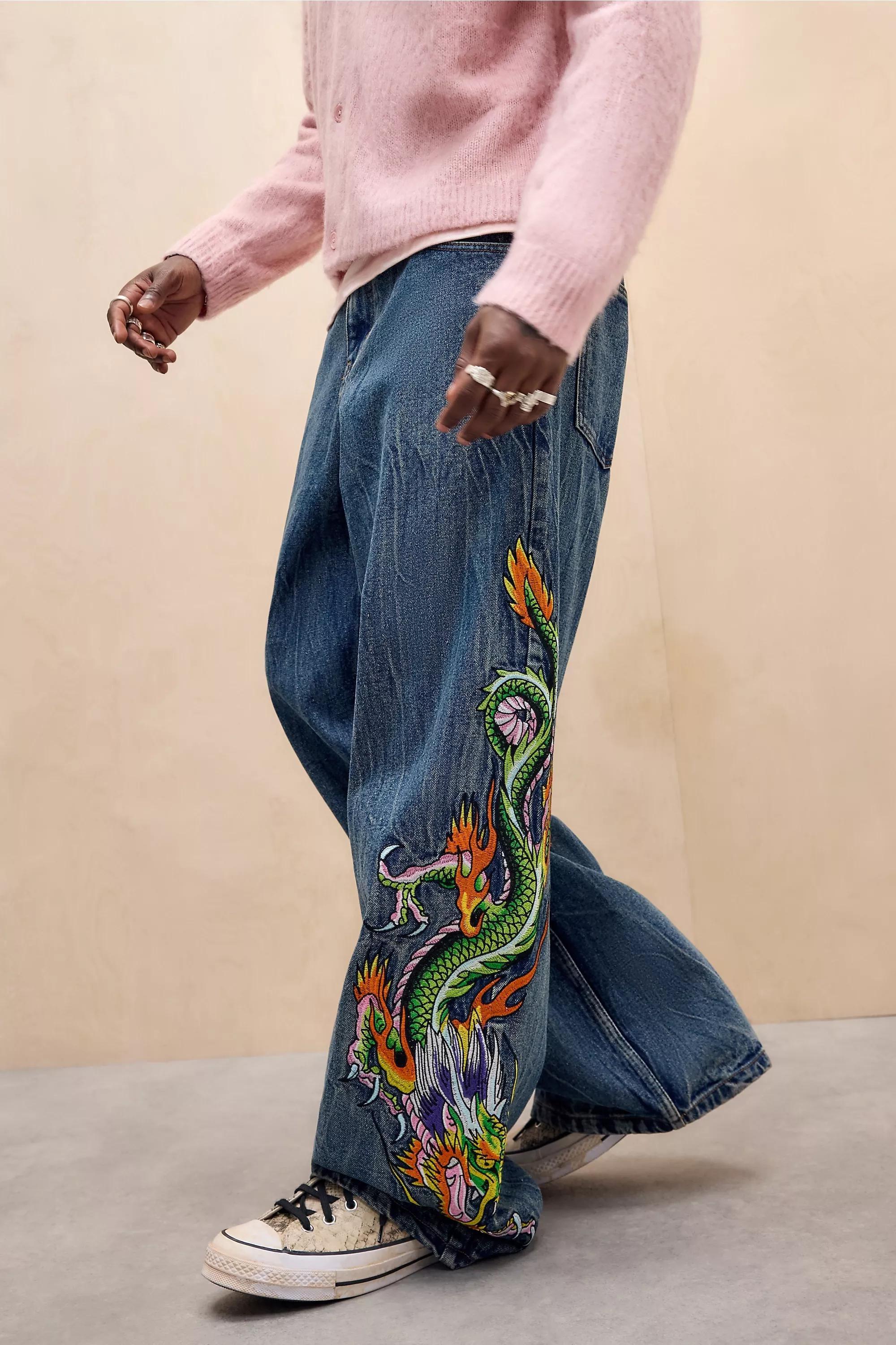 Blue Ed Hardy Uo Exclusive Sword Jeans, BLUE, medium