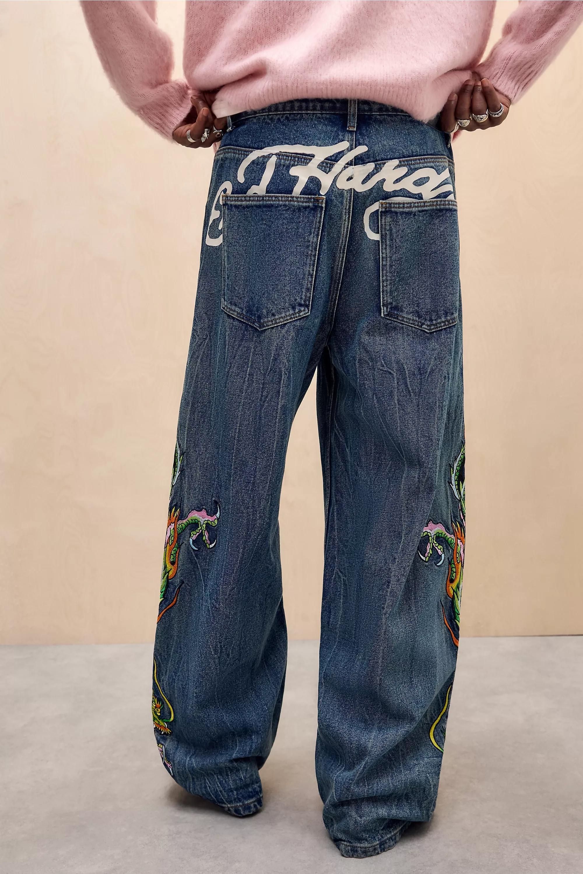 Blue Ed Hardy Uo Exclusive Sword Jeans, BLUE, medium