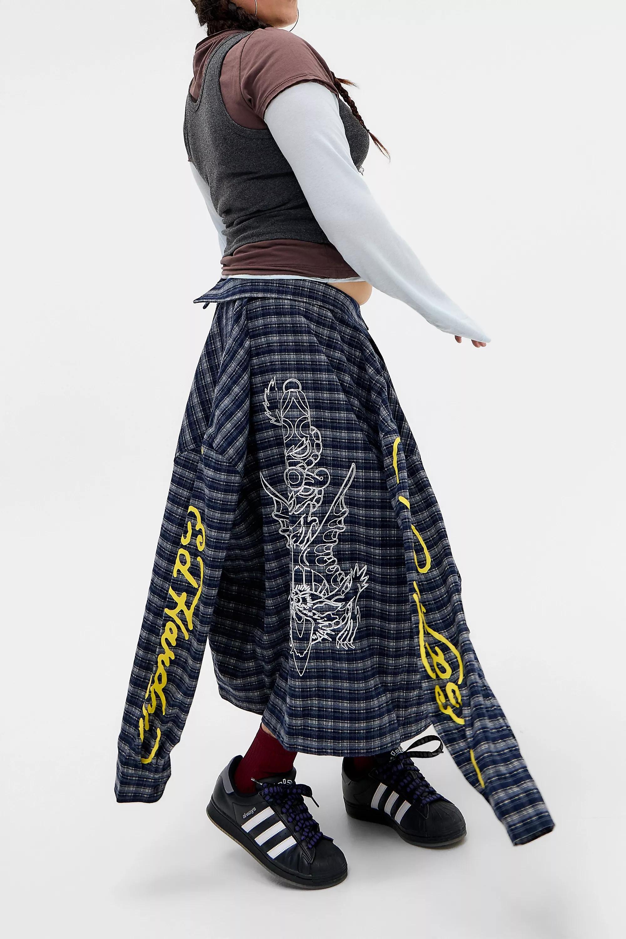 Navy Ed Hardy Uo Exclusive Blue Check Sword Shirt, NAVY, large image number 4