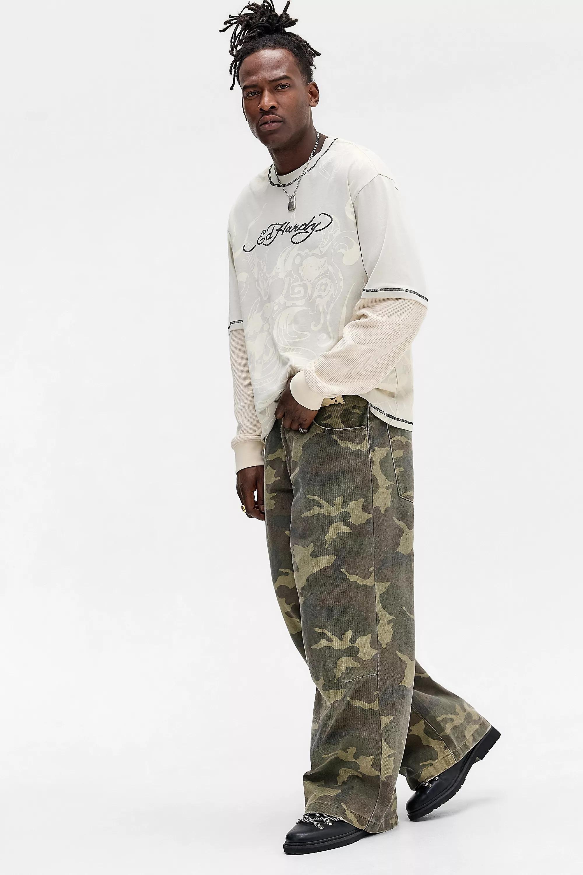 IVORY Ed Hardy UO Exclusive Waffle Double Layer T-Shirt, IVRY, medium