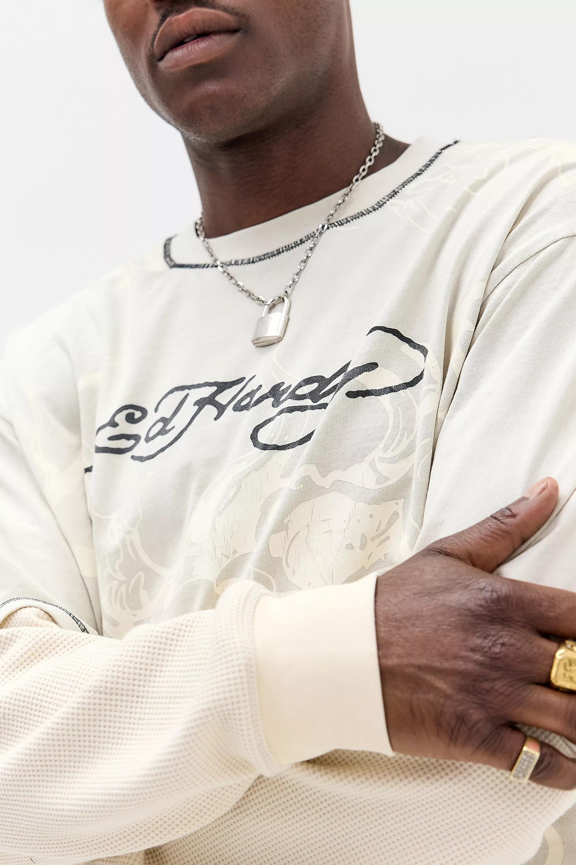 IVORY Ed Hardy UO Exclusive Waffle Double Layer T-Shirt, IVRY, medium