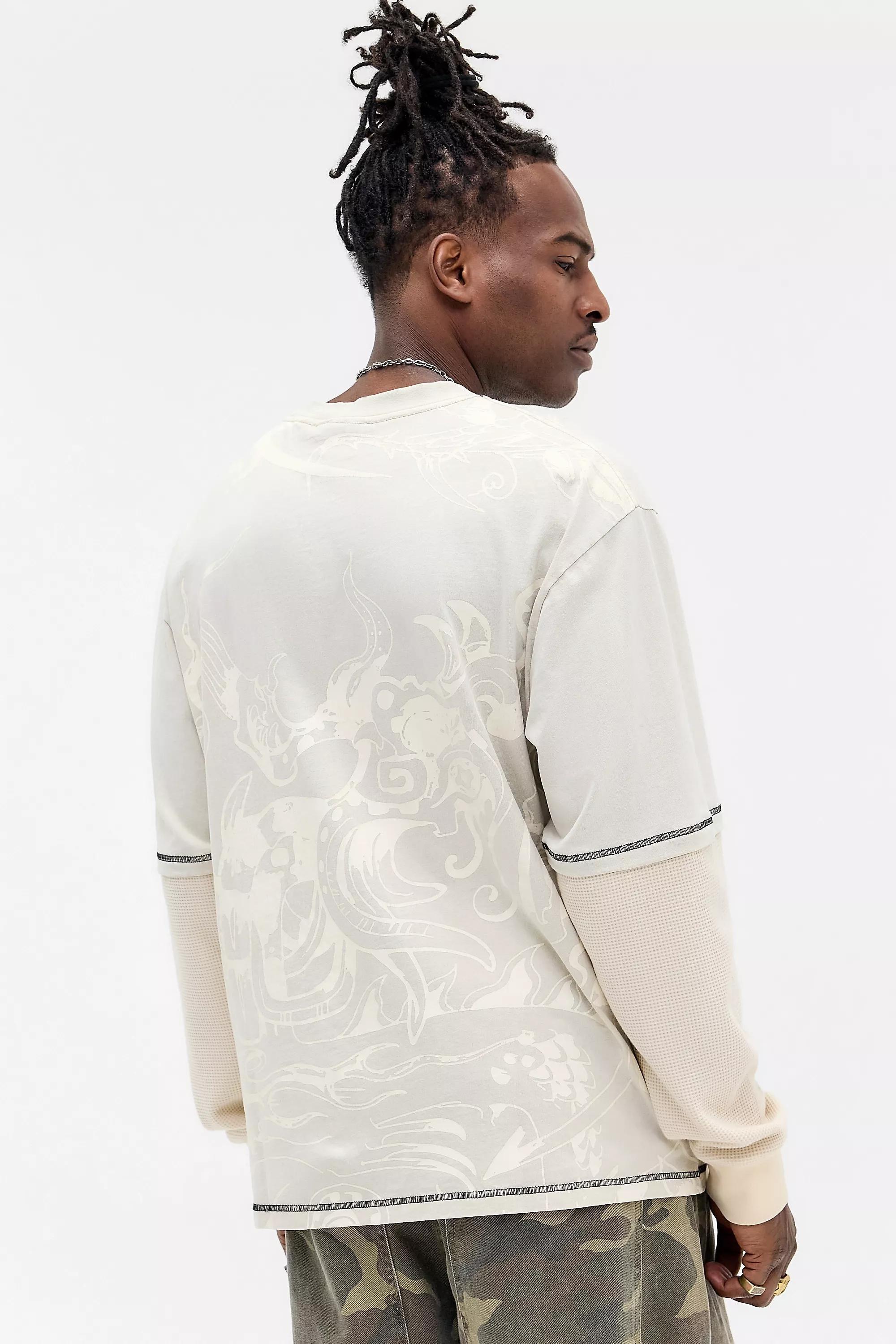 IVORY Ed Hardy UO Exclusive Waffle Double Layer T-Shirt, IVRY, large image number 3