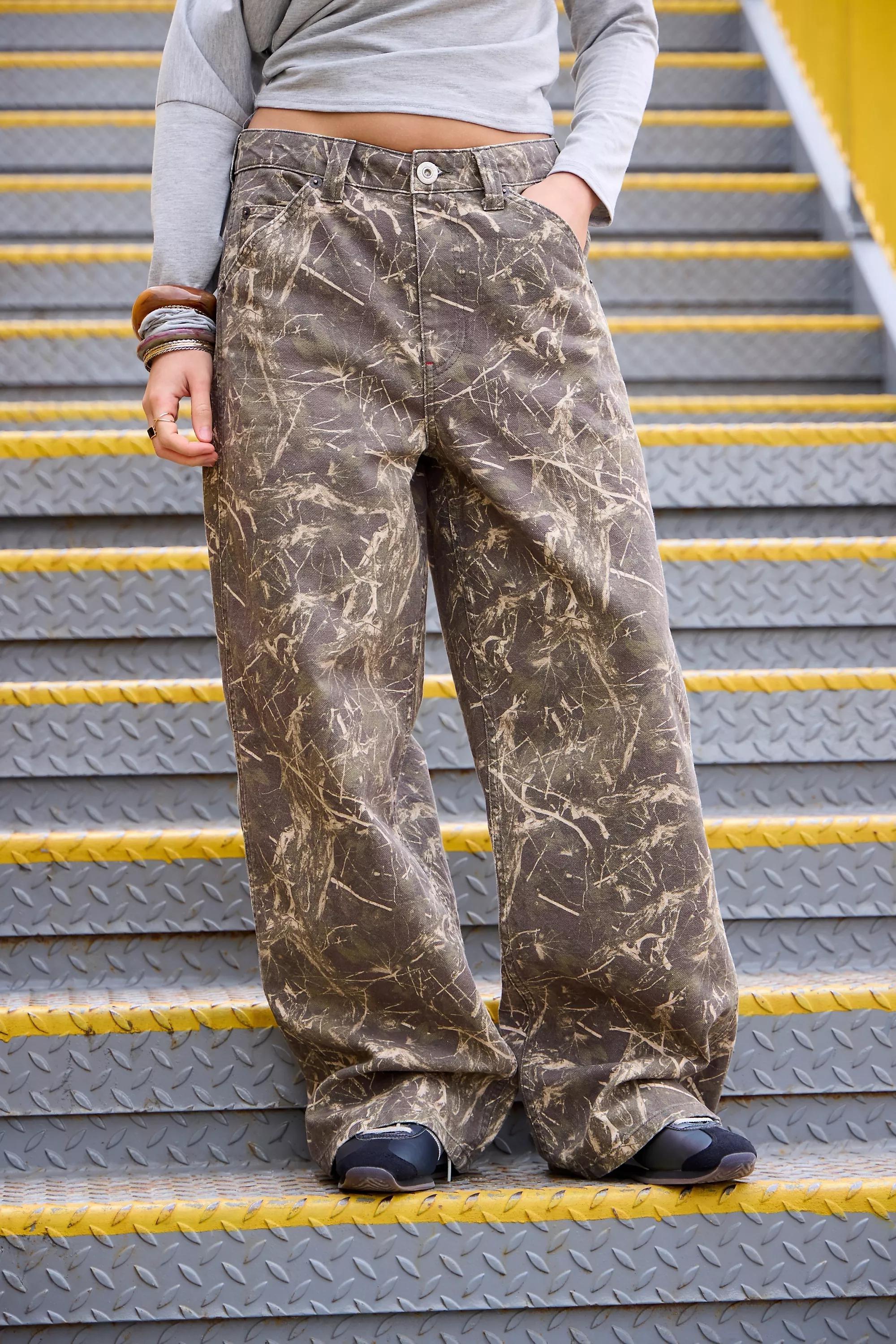 Grey Bdg Dark Camo Baggy Canvas Trousers, BRN, medium