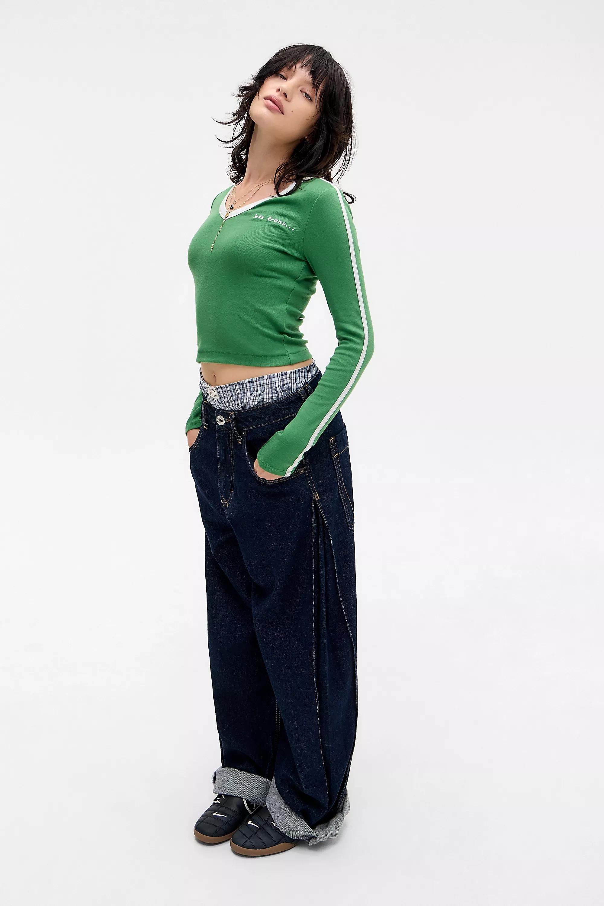iets frans... V-Neck Long Sleeve T-Shirt, D GREEN, large image number 2