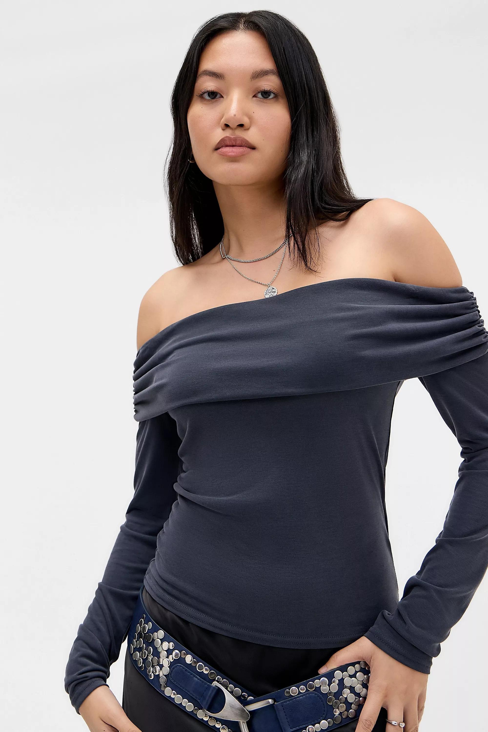 Black Silence + Noise Tia Bardot Top, BLK, large image number 0