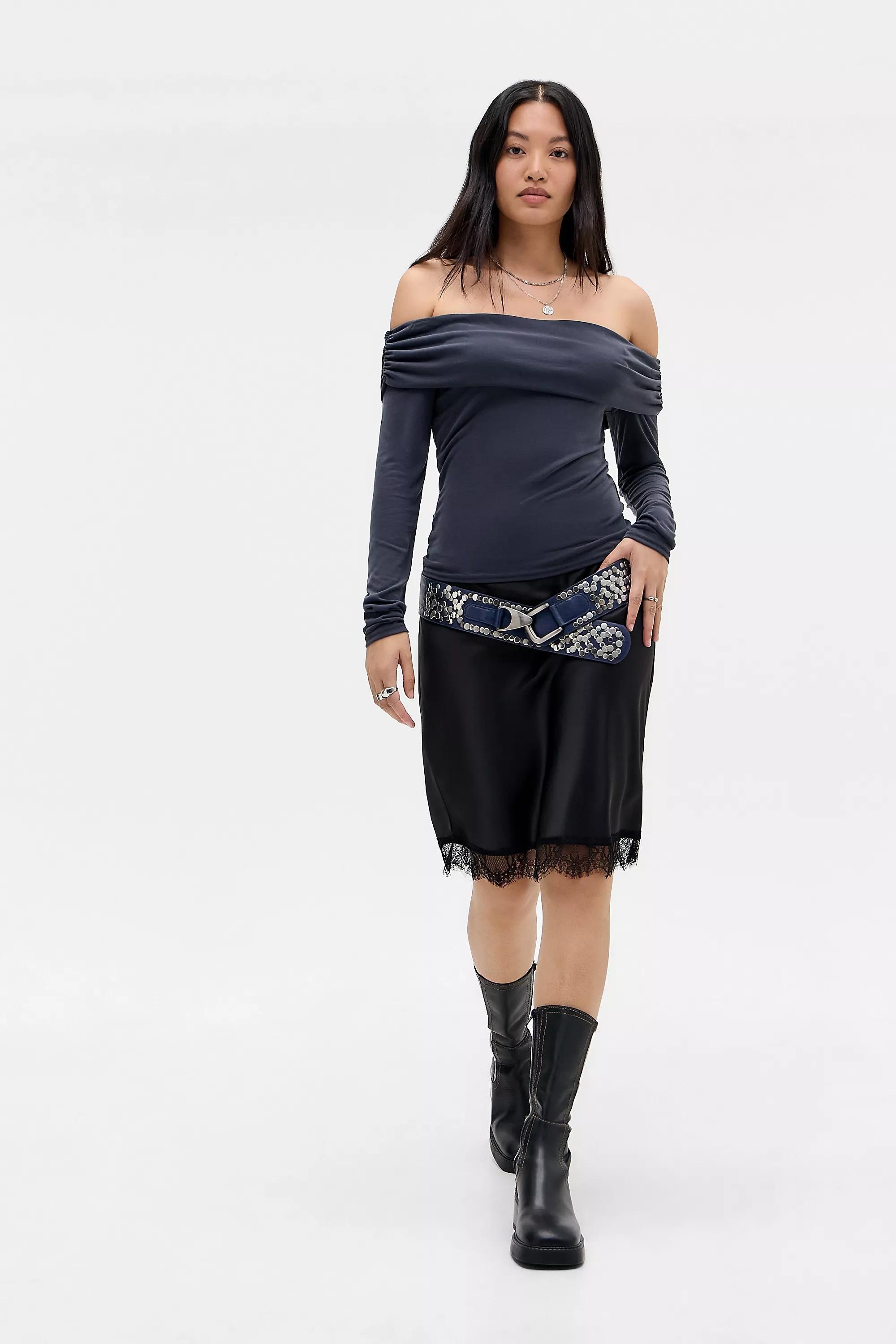 Black Silence + Noise Tia Bardot Top, BLK, large image number 1