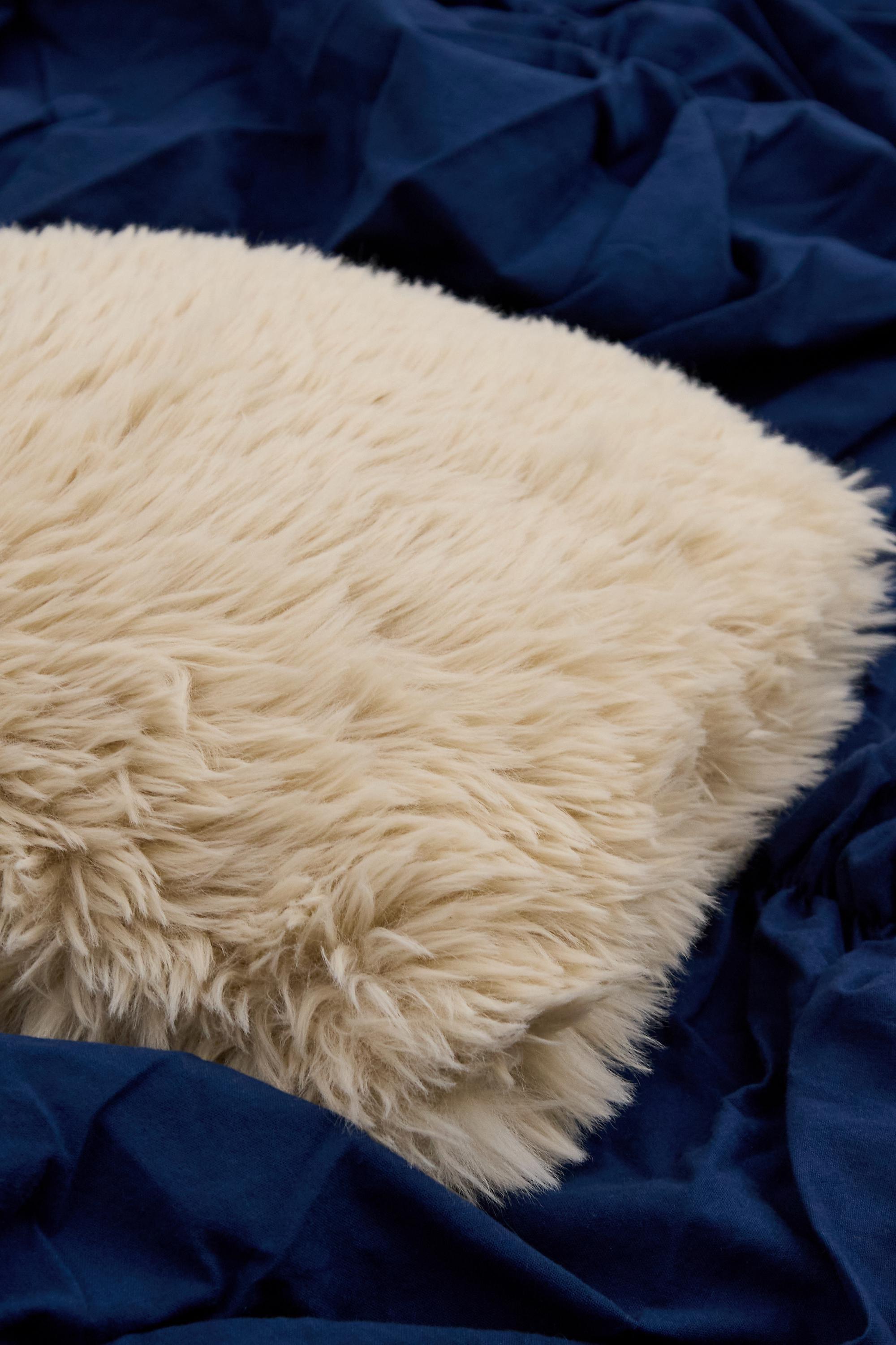 Neutral Ecru Faux Fur Mini Cushion, NEUTR, large image number 1