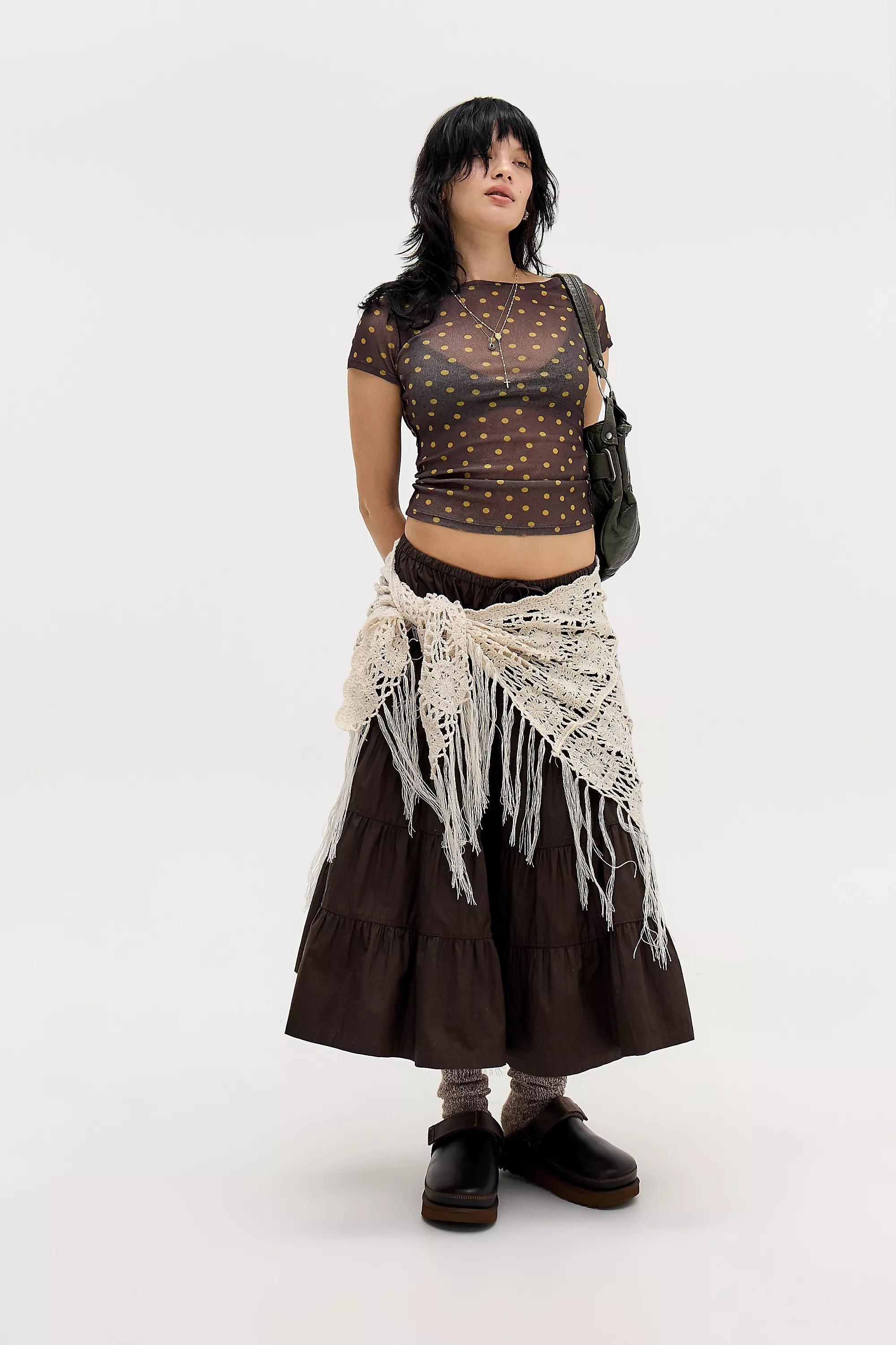 Brown Uo Frankie Polka Dot Short Sleeve Slash Top, BRN, large image number 1