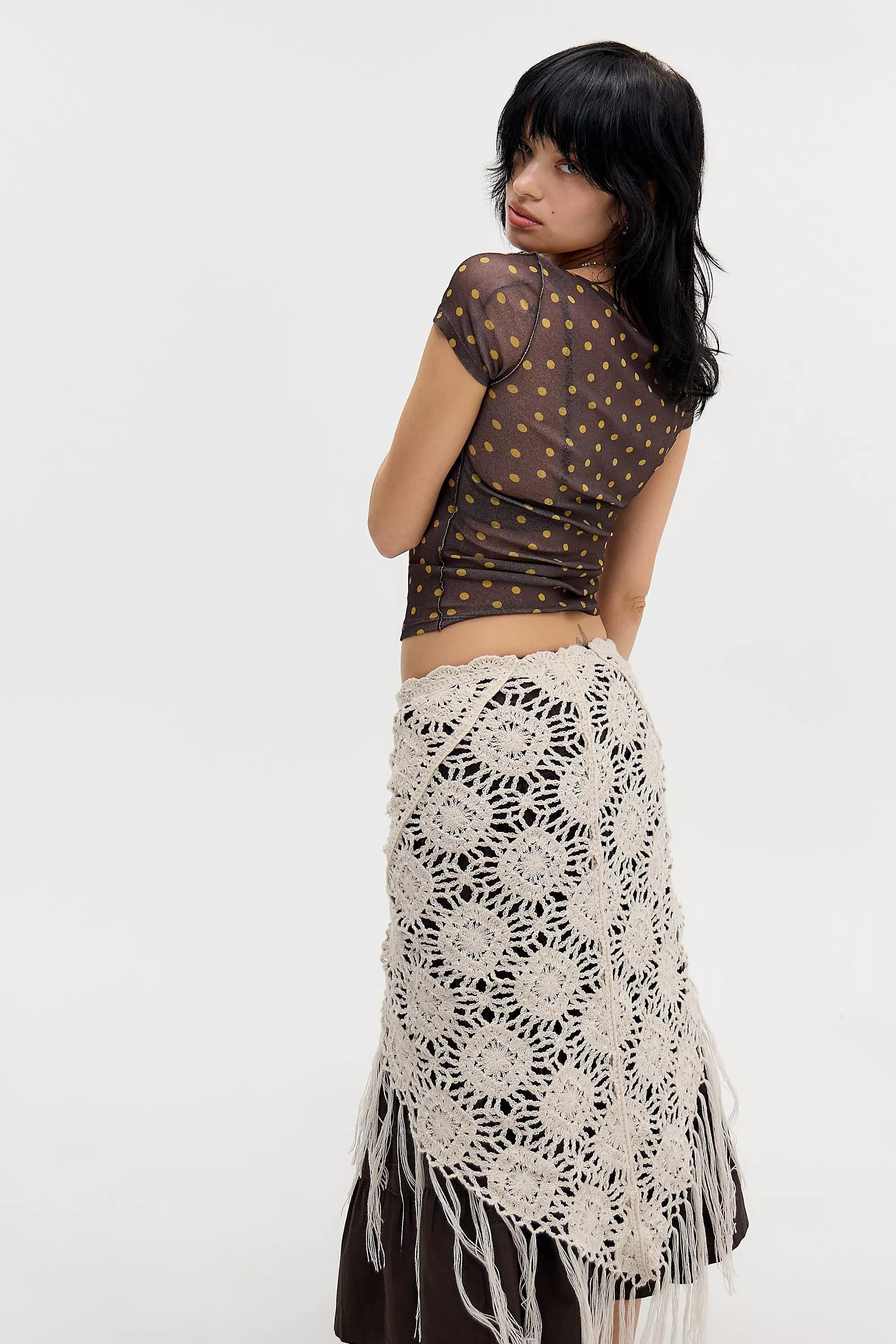 Brown Uo Frankie Polka Dot Short Sleeve Slash Top, BRN, large image number 3