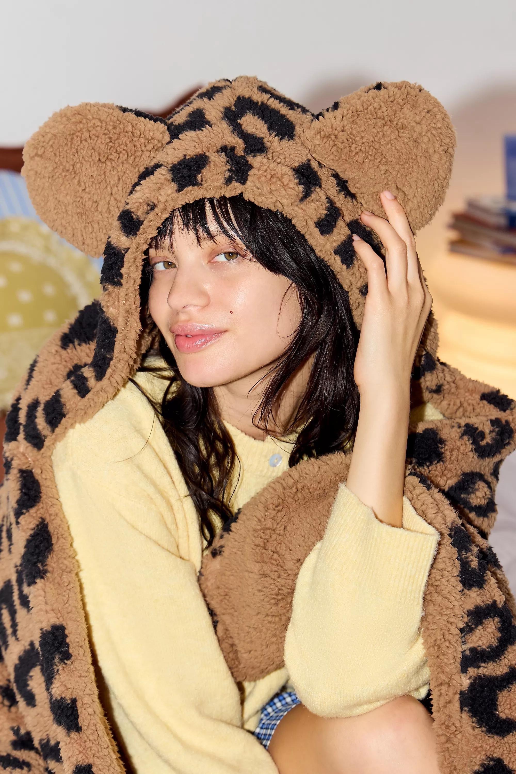 Brown Leopard Ear Throw, BRN, large image number 1