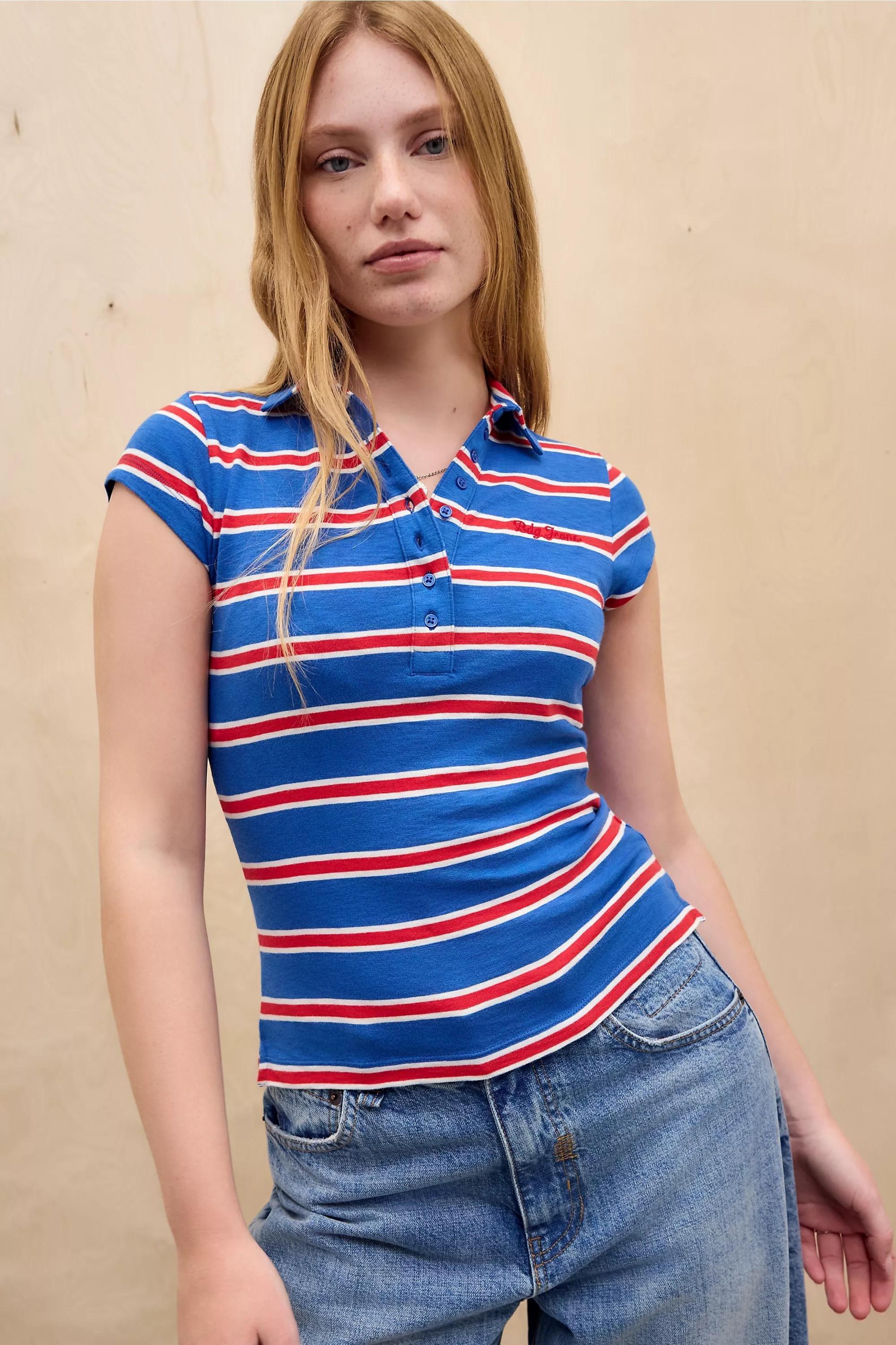 Blue Bdg Suni Stripe Short Sleeve Polo Shirt, BLUE, large