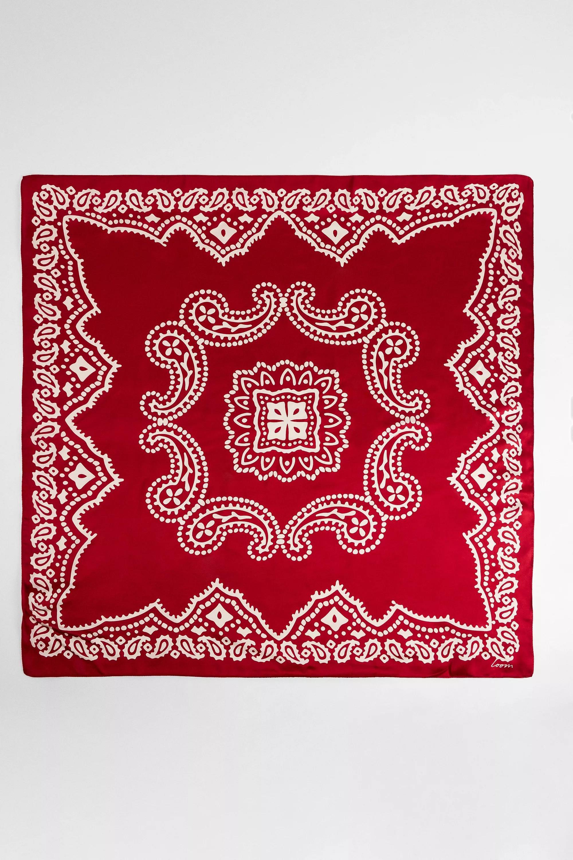 Red Uo Bandana Print Scarf, RED, medium