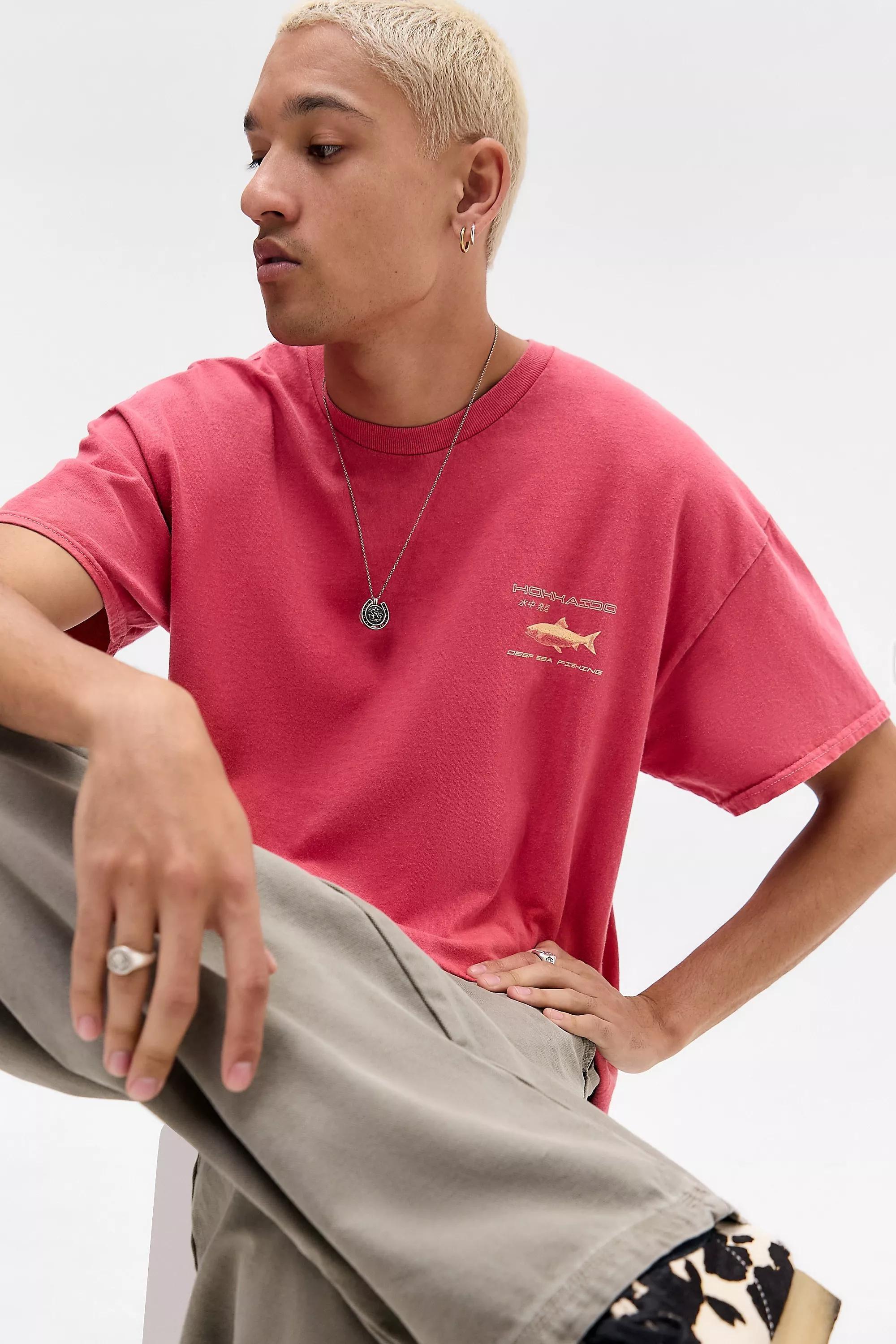 Pink Uo Printed Short Sleeve T-Shirt, RED, large image number 1