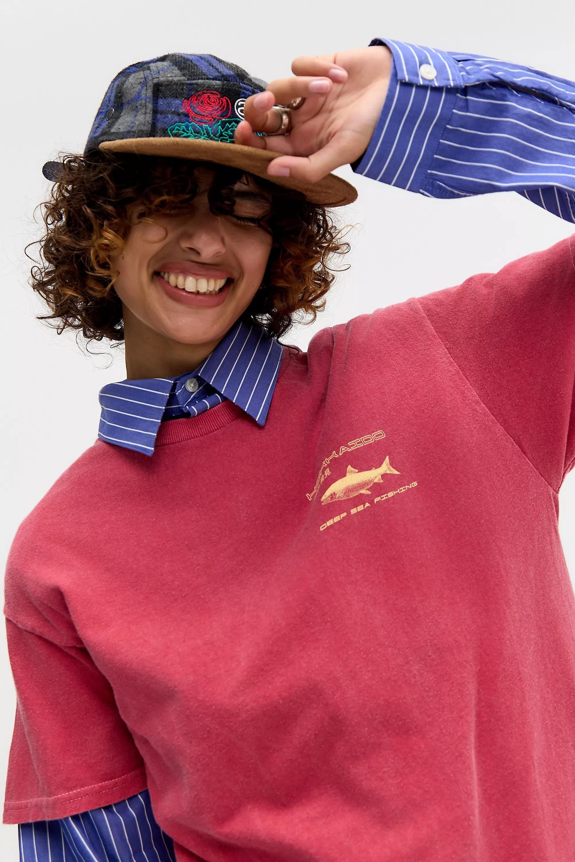 Pink Uo Printed Short Sleeve T-Shirt, RED, large image number 5