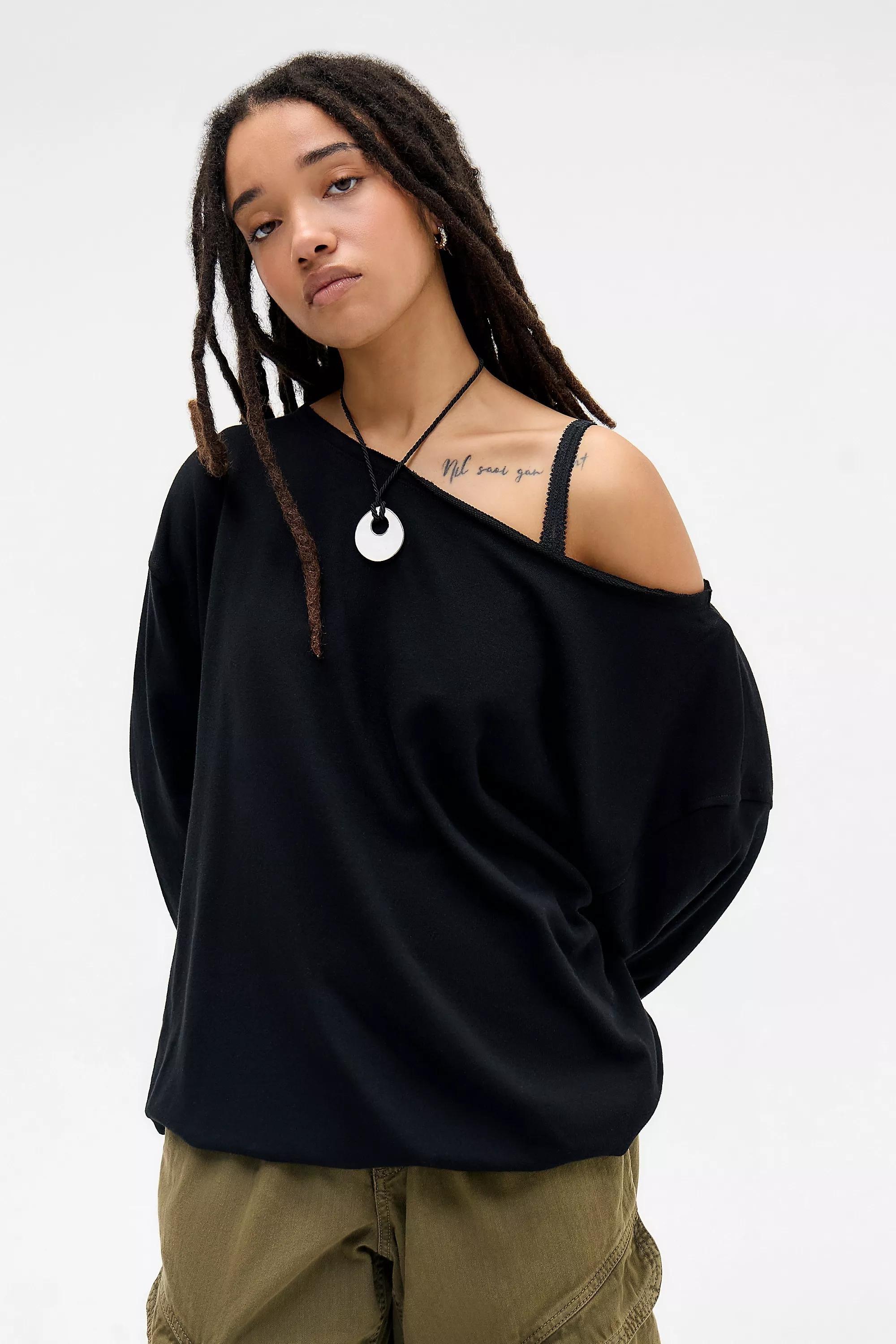 Black Out From Under Ariana Off-Shoulder Slouchy Sweatshirt, BLK, large image number 0