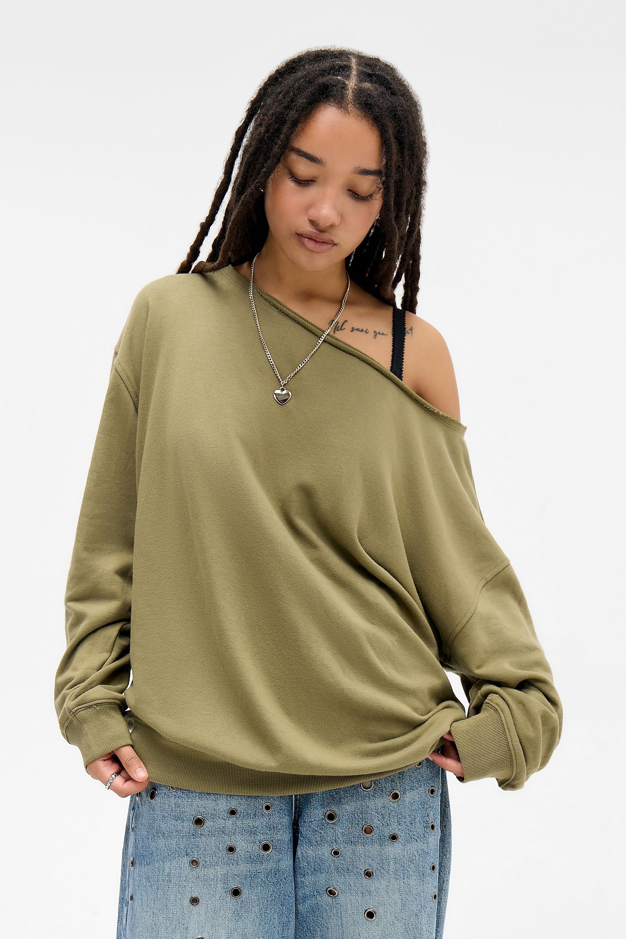 Green Out From Under Ariana Off-Shoulder Slouchy Sweatshirt, OLIVE, medium