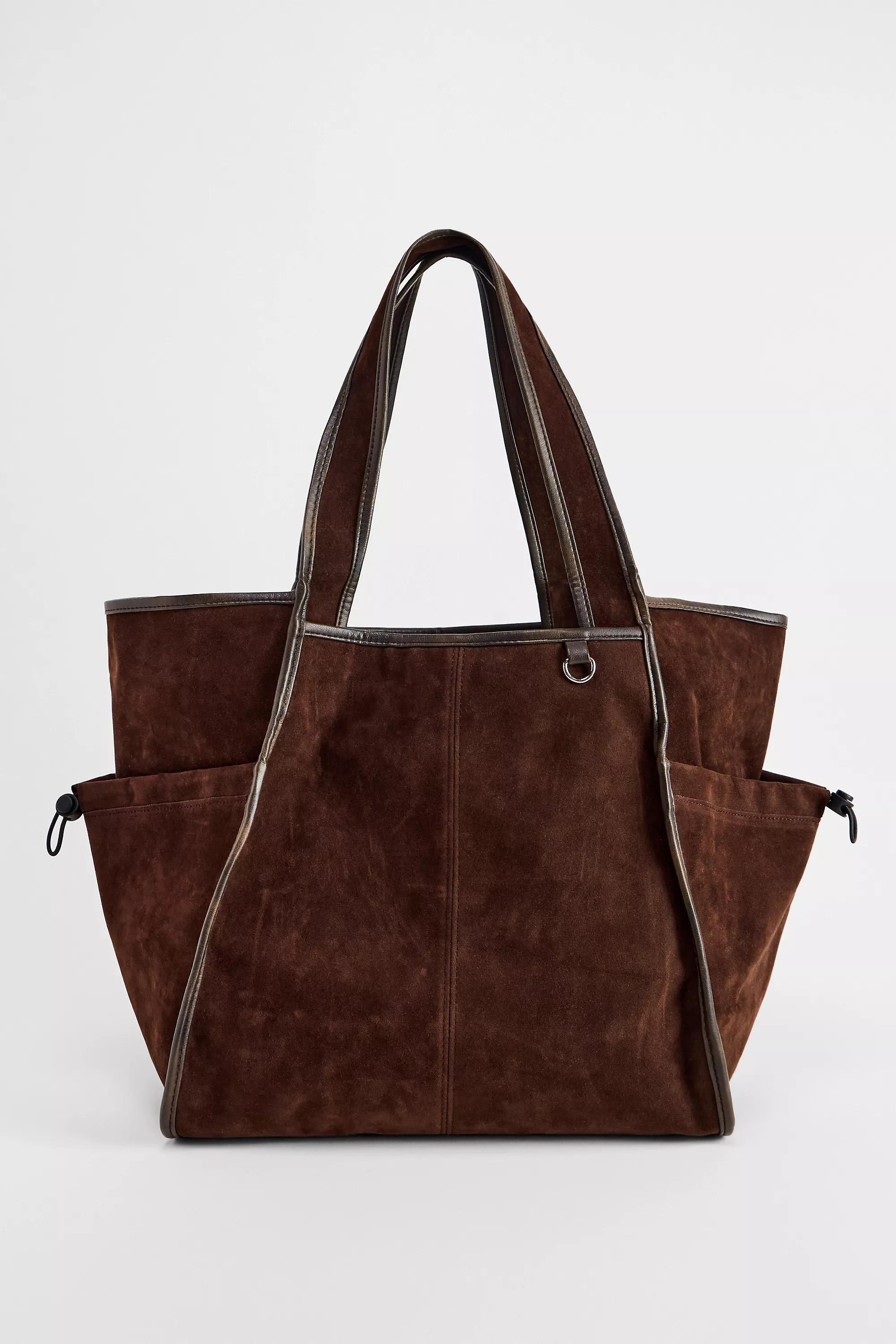 Brown Bdg Trapeze Suedette Tote Bag, BRN, large image number 1