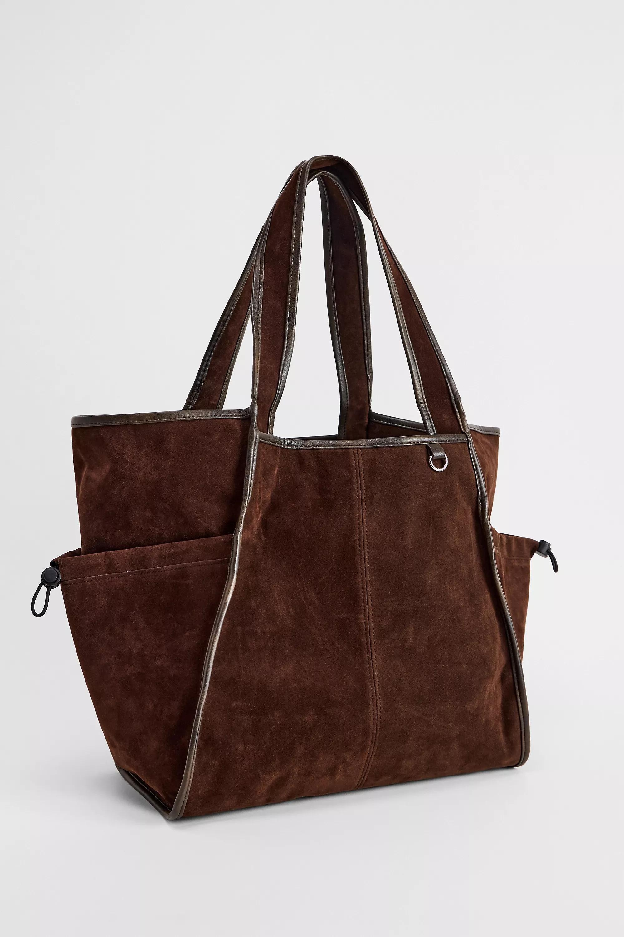Brown Bdg Trapeze Suedette Tote Bag, BRN, large image number 3