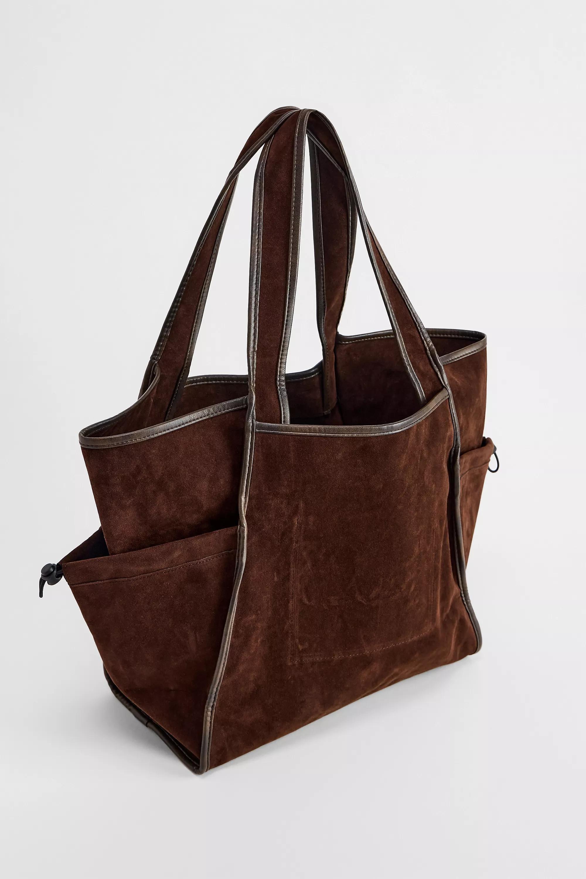 Brown Bdg Trapeze Suedette Tote Bag, BRN, large image number 4