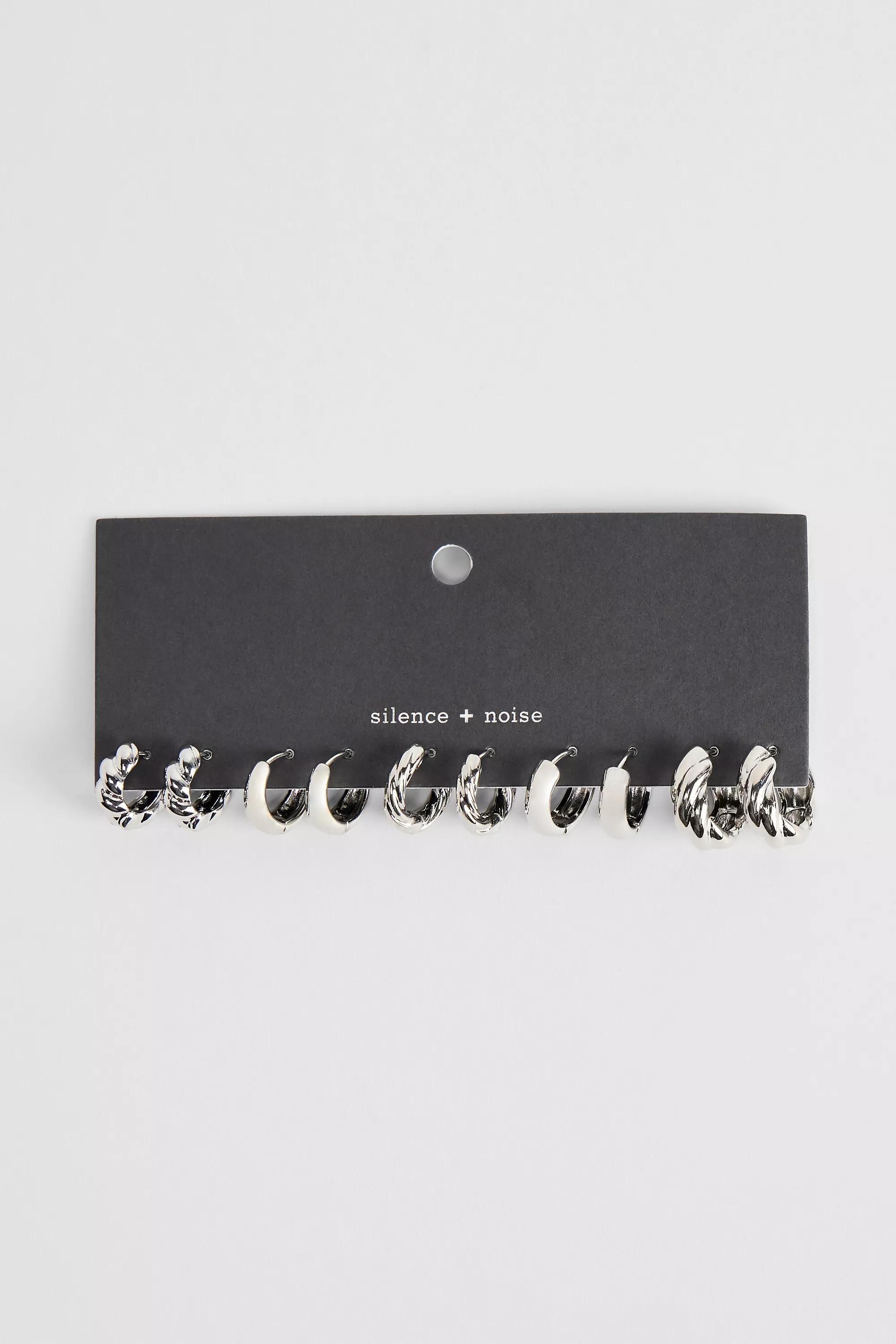 Silver Silence + Noise Hoop Earrings 5-Pack, SLVR, medium
