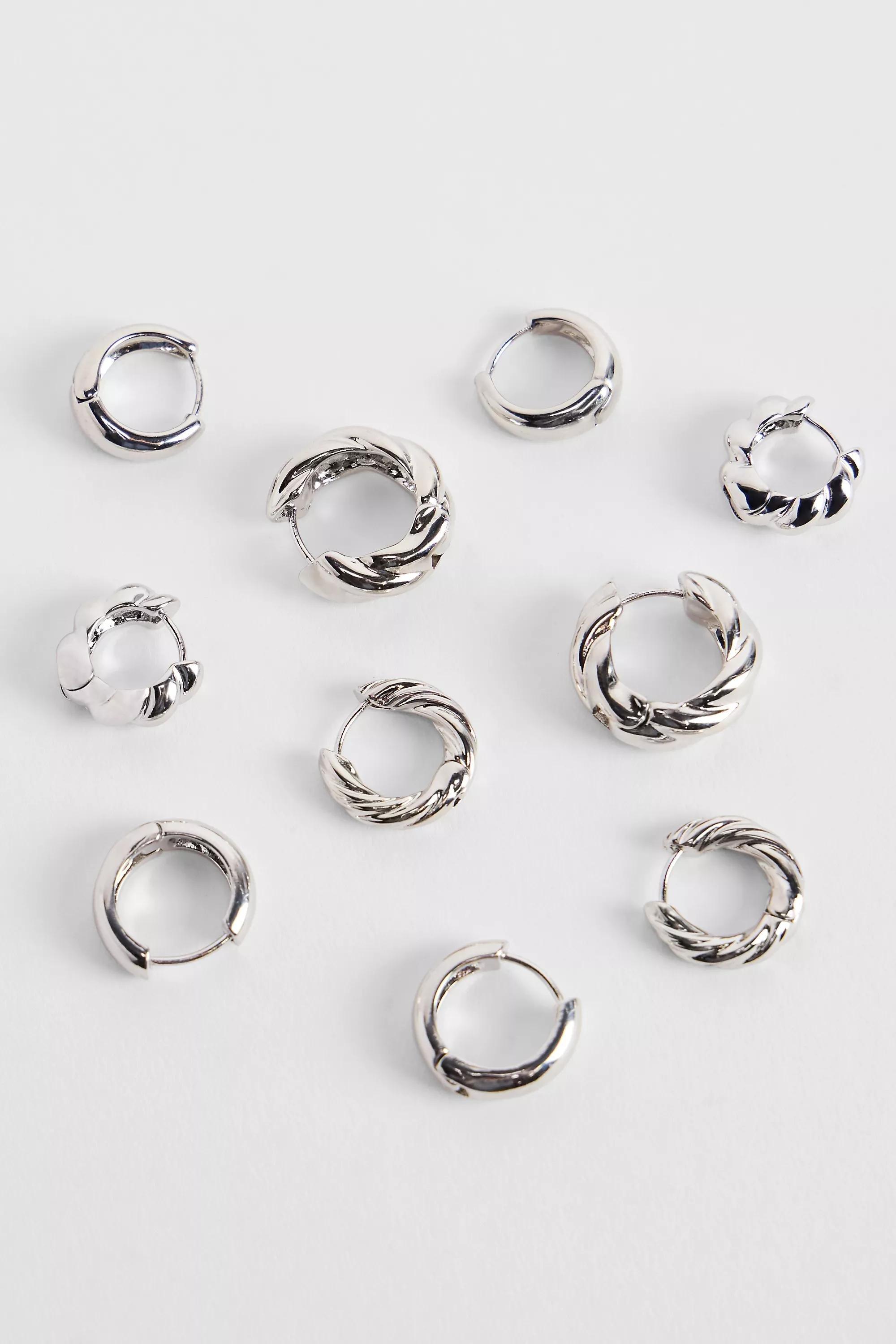 Silver Silence + Noise Hoop Earrings 5-Pack, SLVR, medium