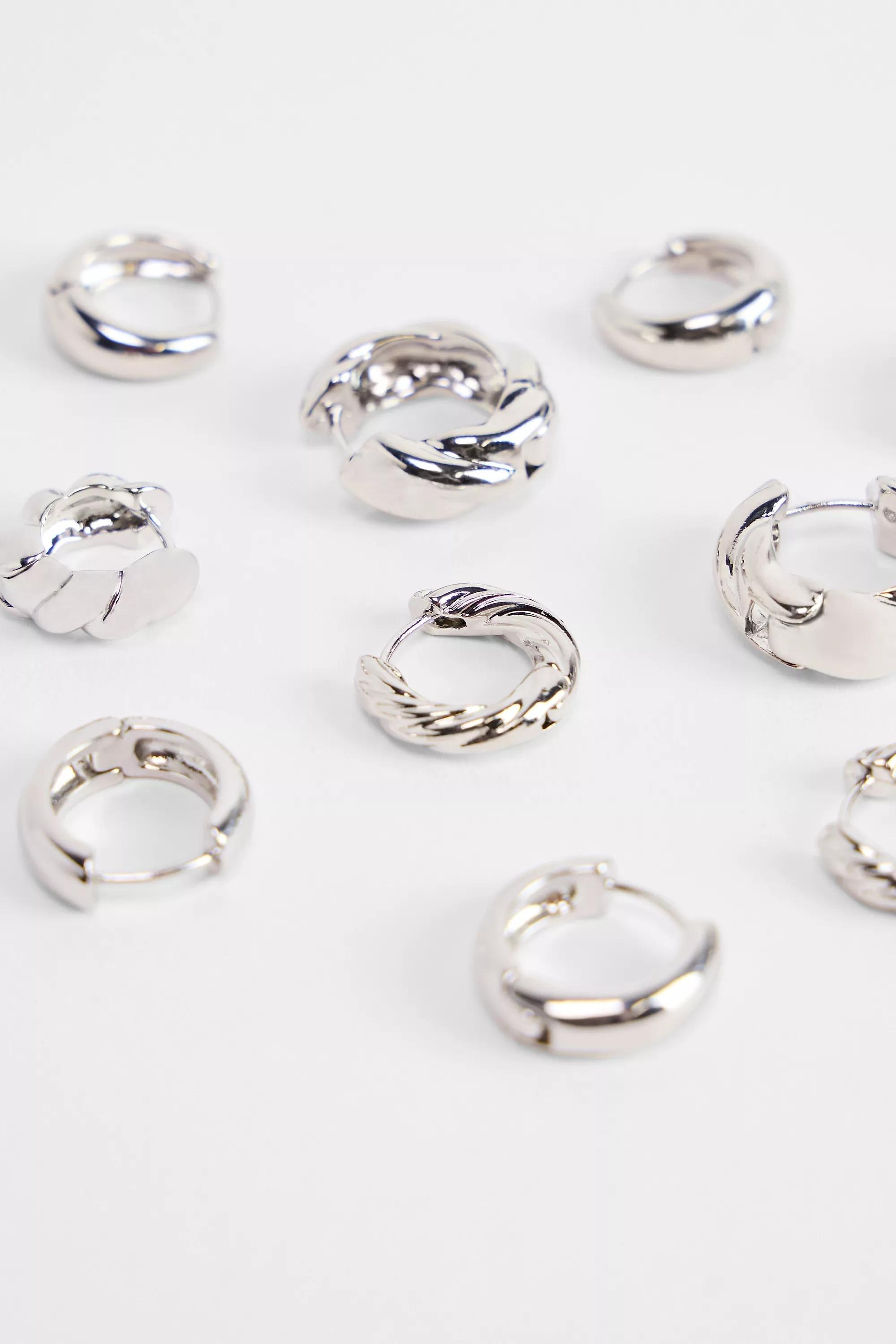 Silver Silence + Noise Hoop Earrings 5-Pack, SLVR, large image number 3