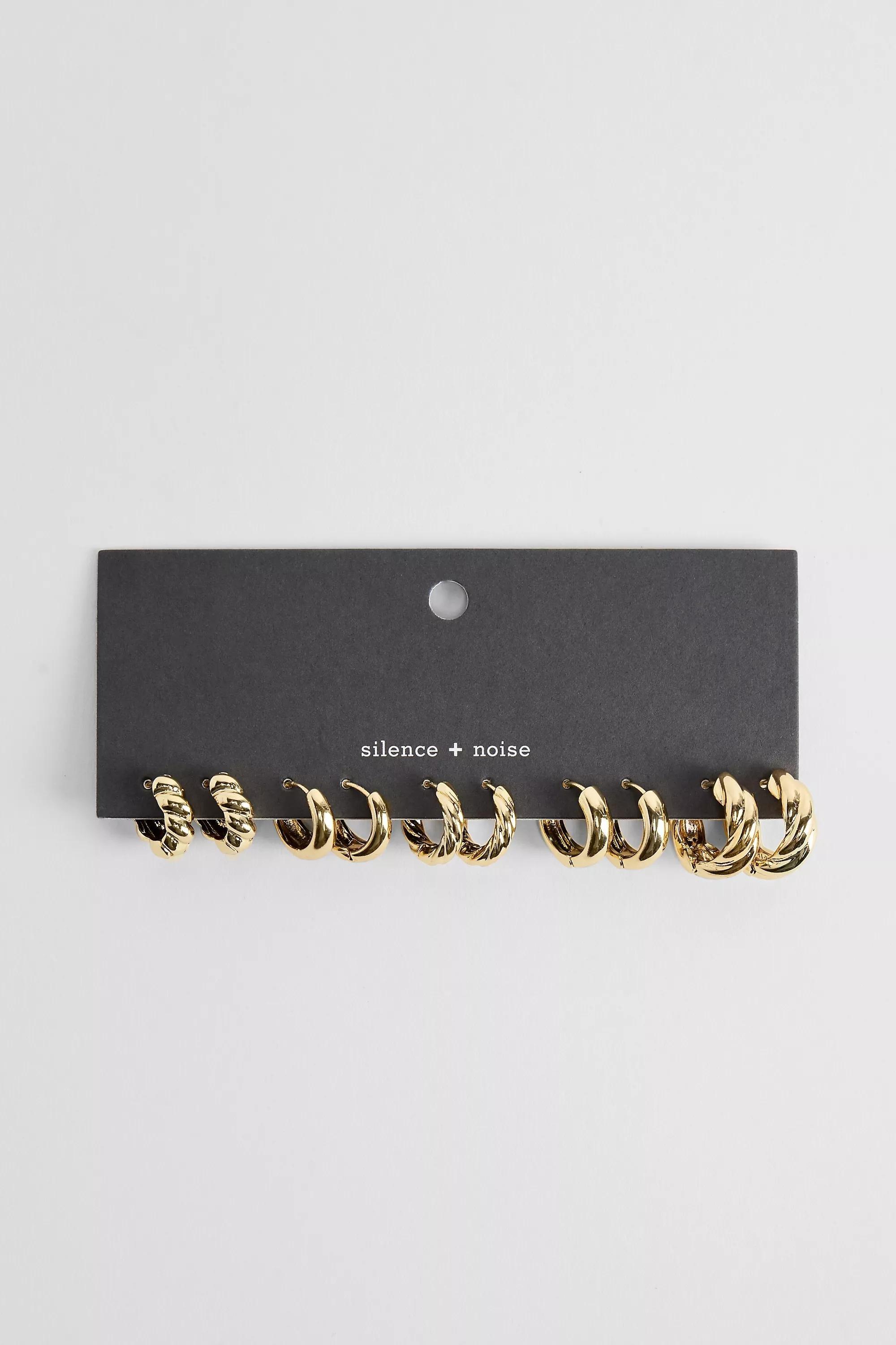 Gold Silence + Noise Hoop Earrings 5-Pack, GOLD, large image number 0