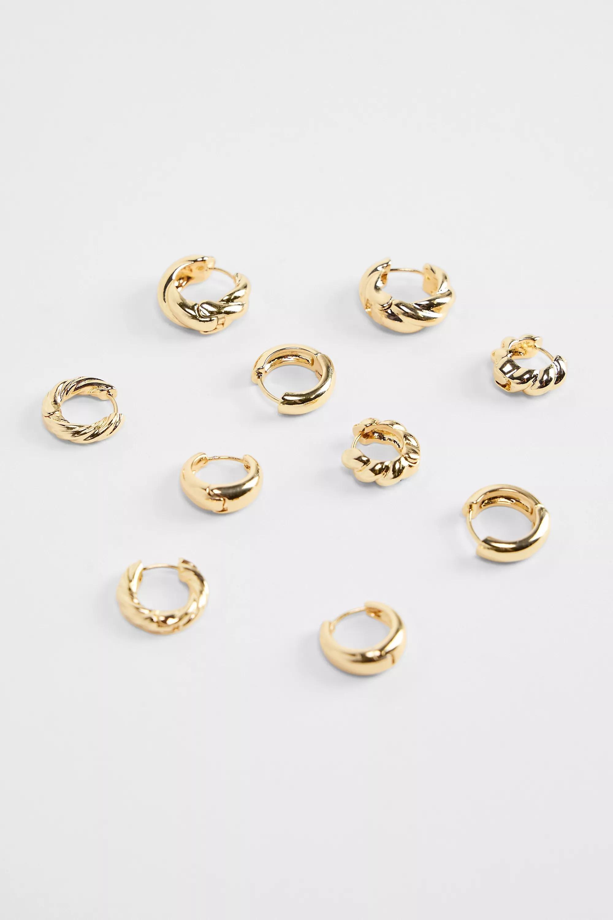 Gold Silence + Noise Hoop Earrings 5-Pack, GOLD, large image number 2