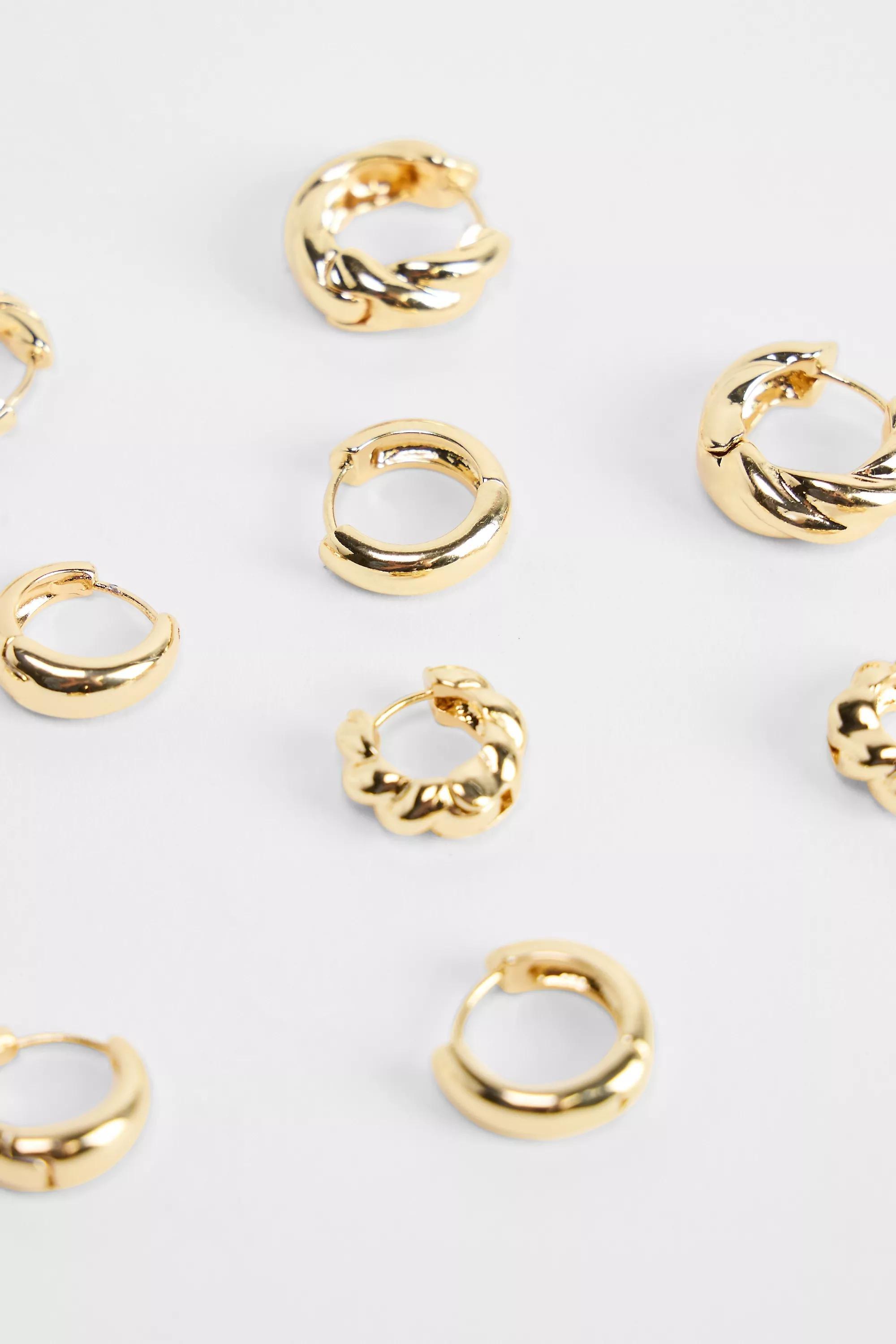 Gold Silence + Noise Hoop Earrings 5-Pack, GOLD, large image number 3