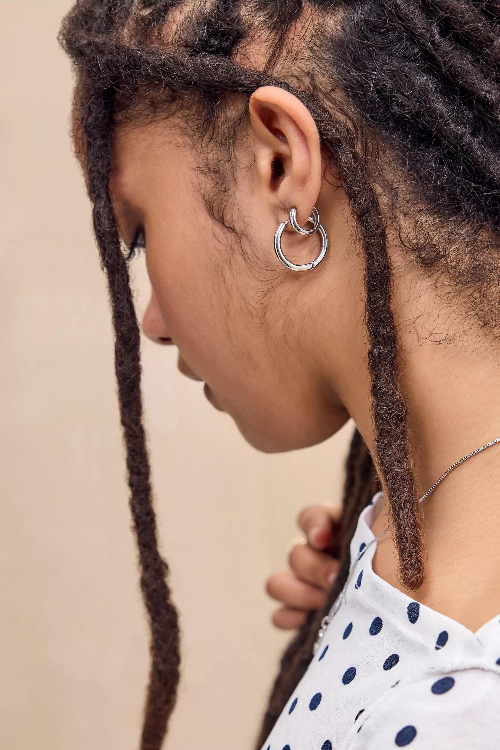 SILVER Silence + Noise Tunnel Hoop Earrings 3-Pack, SLVR, medium