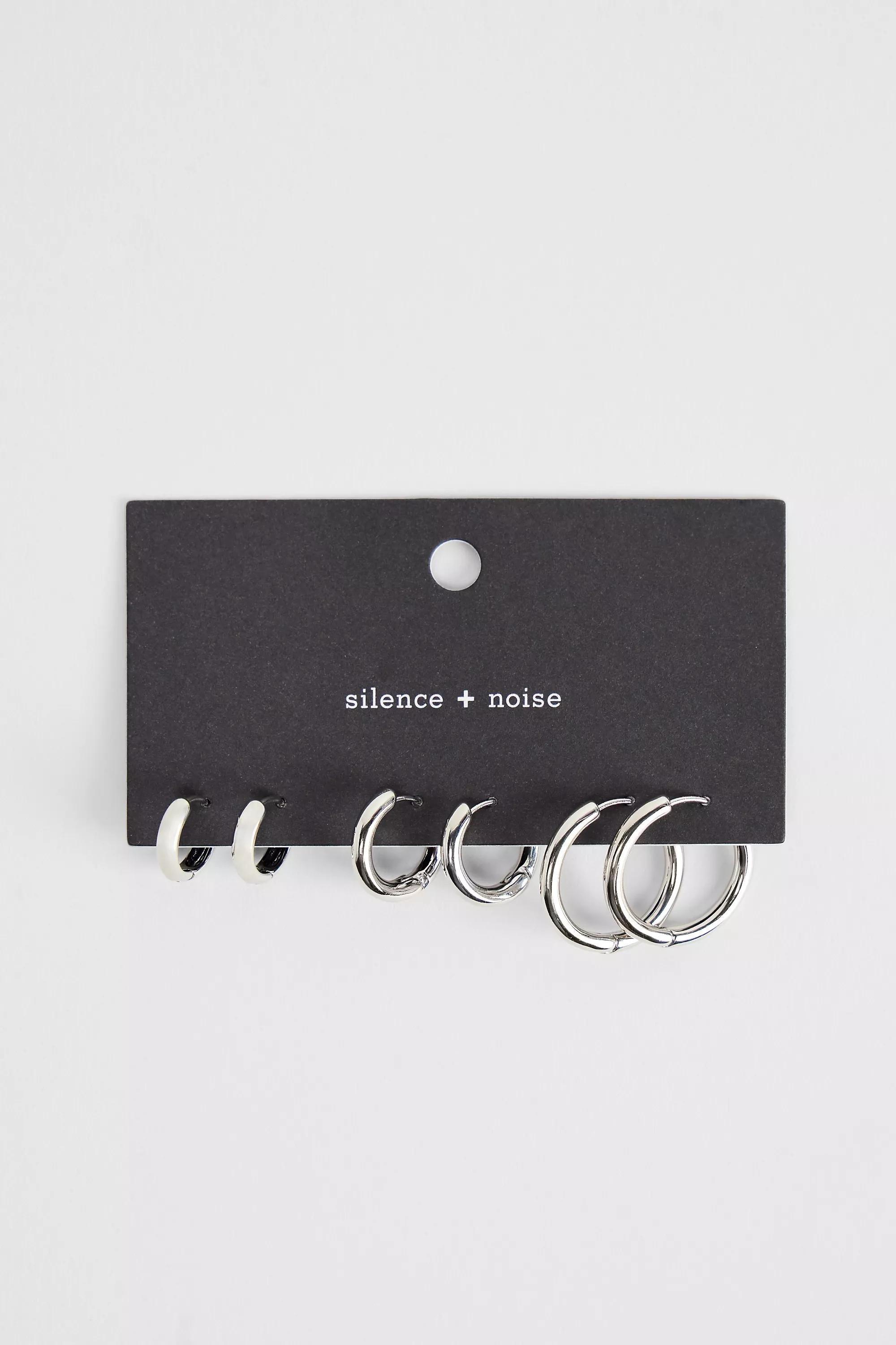 SILVER Silence + Noise Tunnel Hoop Earrings 3-Pack, SLVR, medium