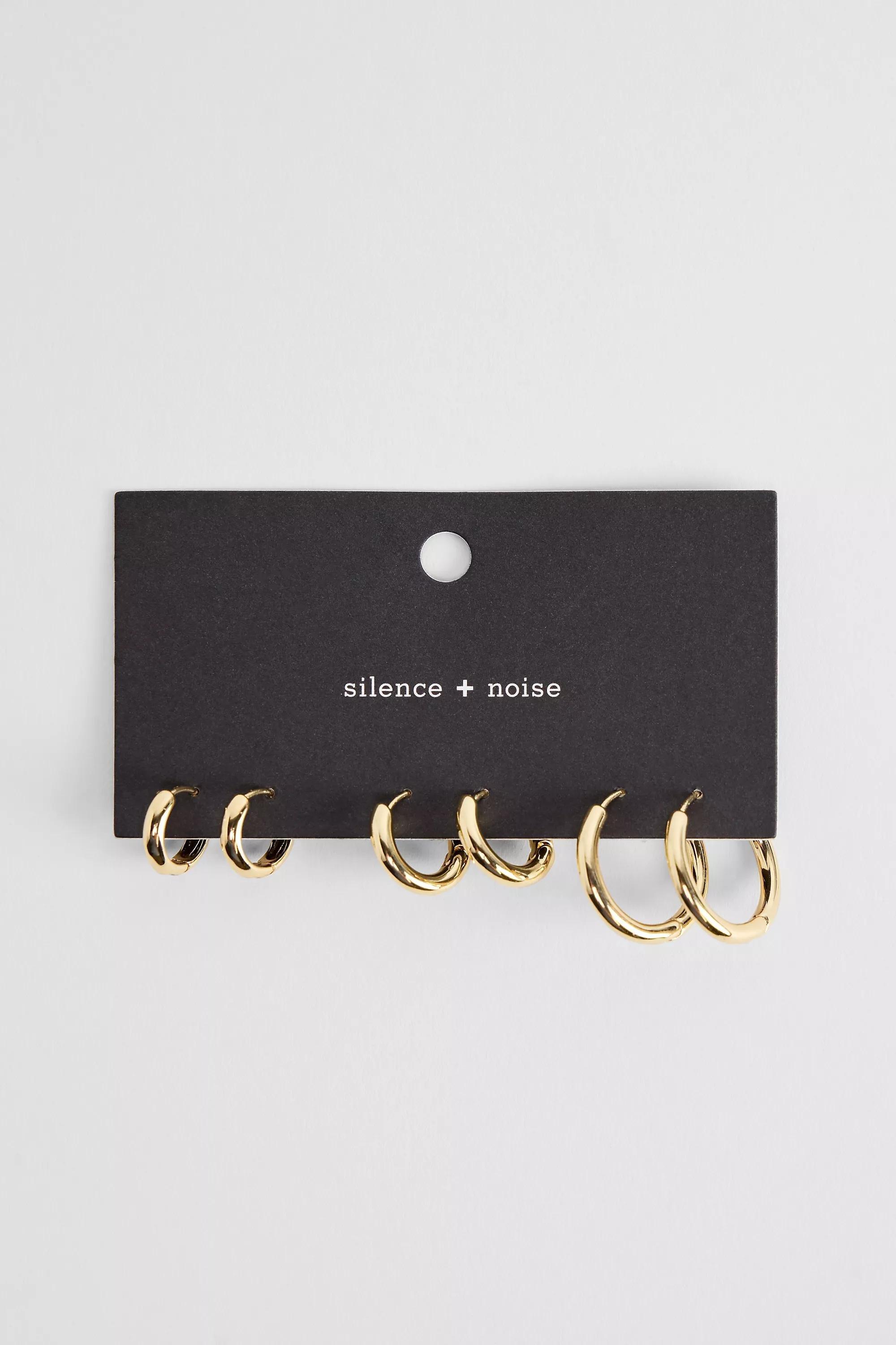 Gold Silence + Noise Tunnel Hoop Earrings 3-Pack, GOLD, medium