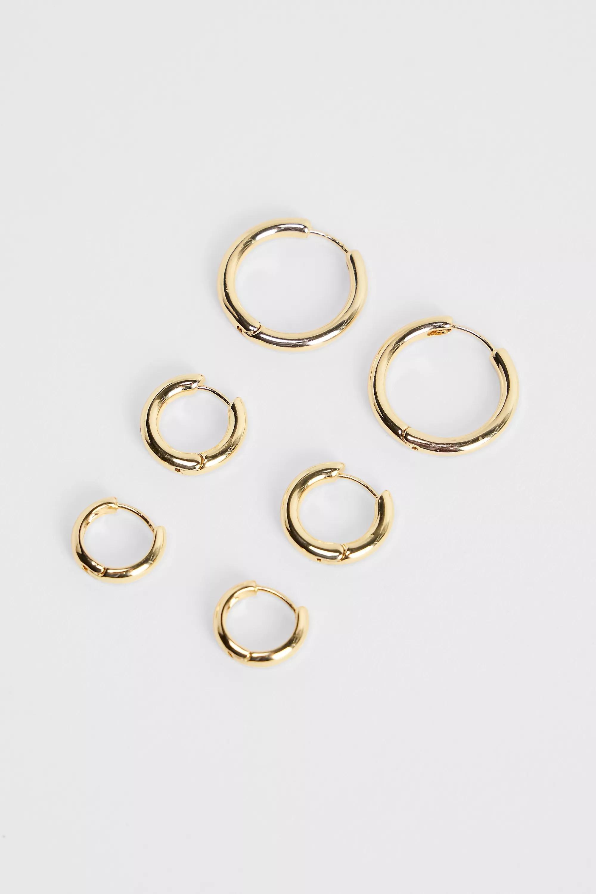 Gold Silence + Noise Tunnel Hoop Earrings 3-Pack, GOLD, large image number 1