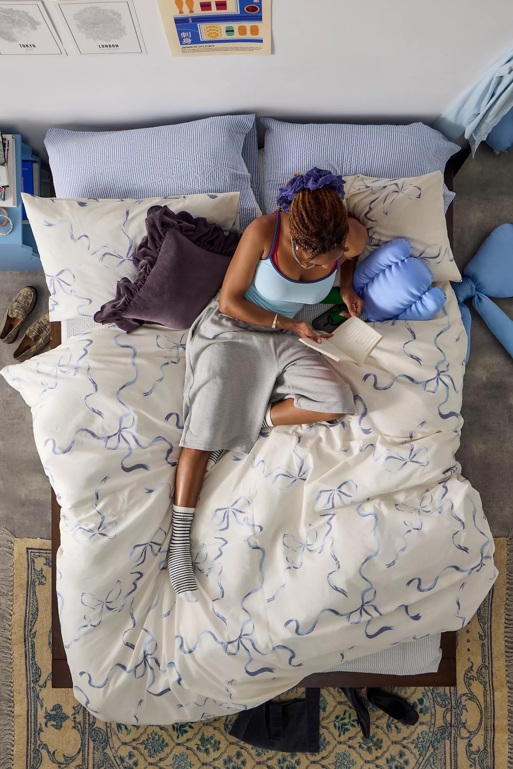 BLUE Blue Painted Bows Duvet Set, BLUE, large image number 0