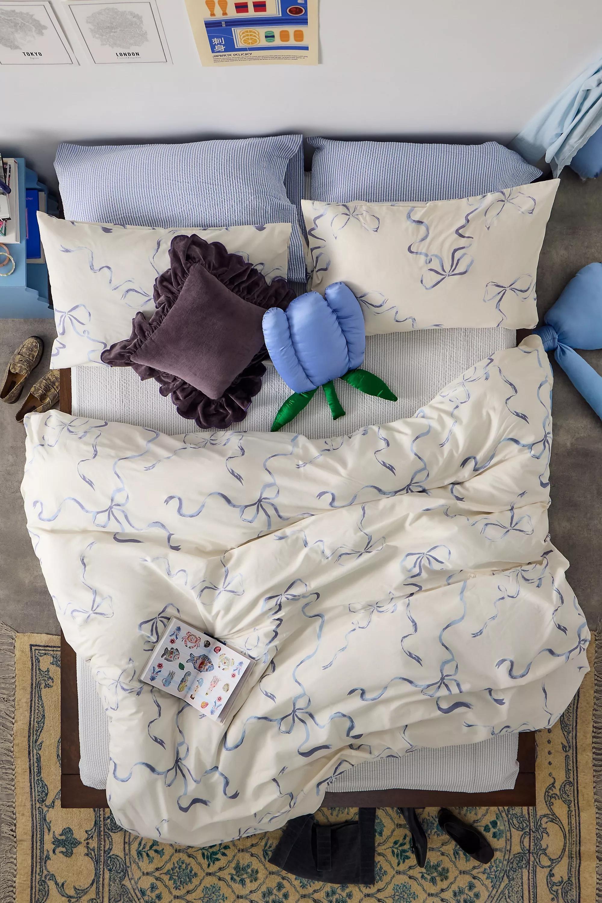 BLUE Blue Painted Bows Duvet Set, BLUE, medium