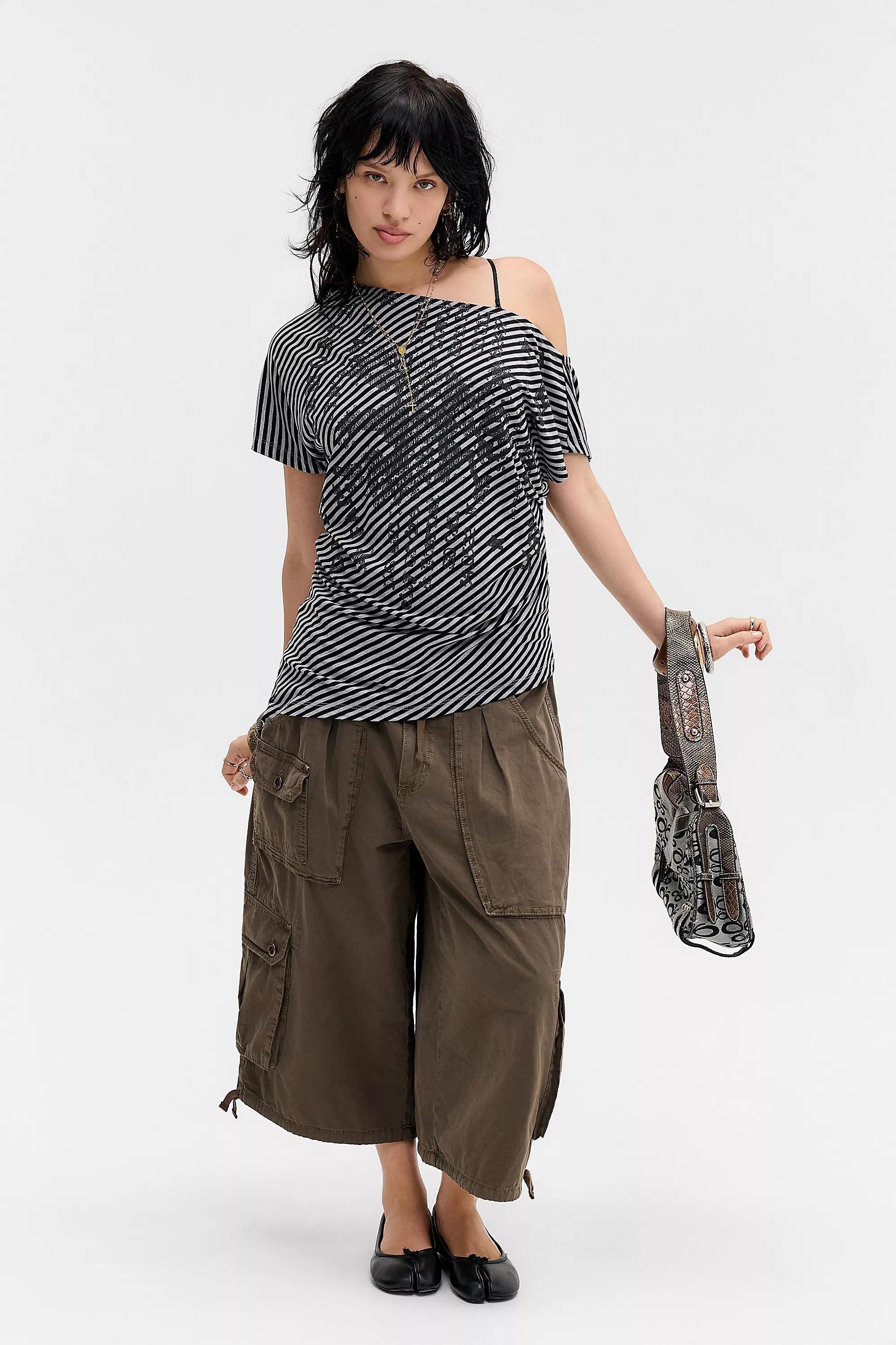 Grey UO Livia Stripe Stamp Slouch T-Shirt, GREY, large image number 1