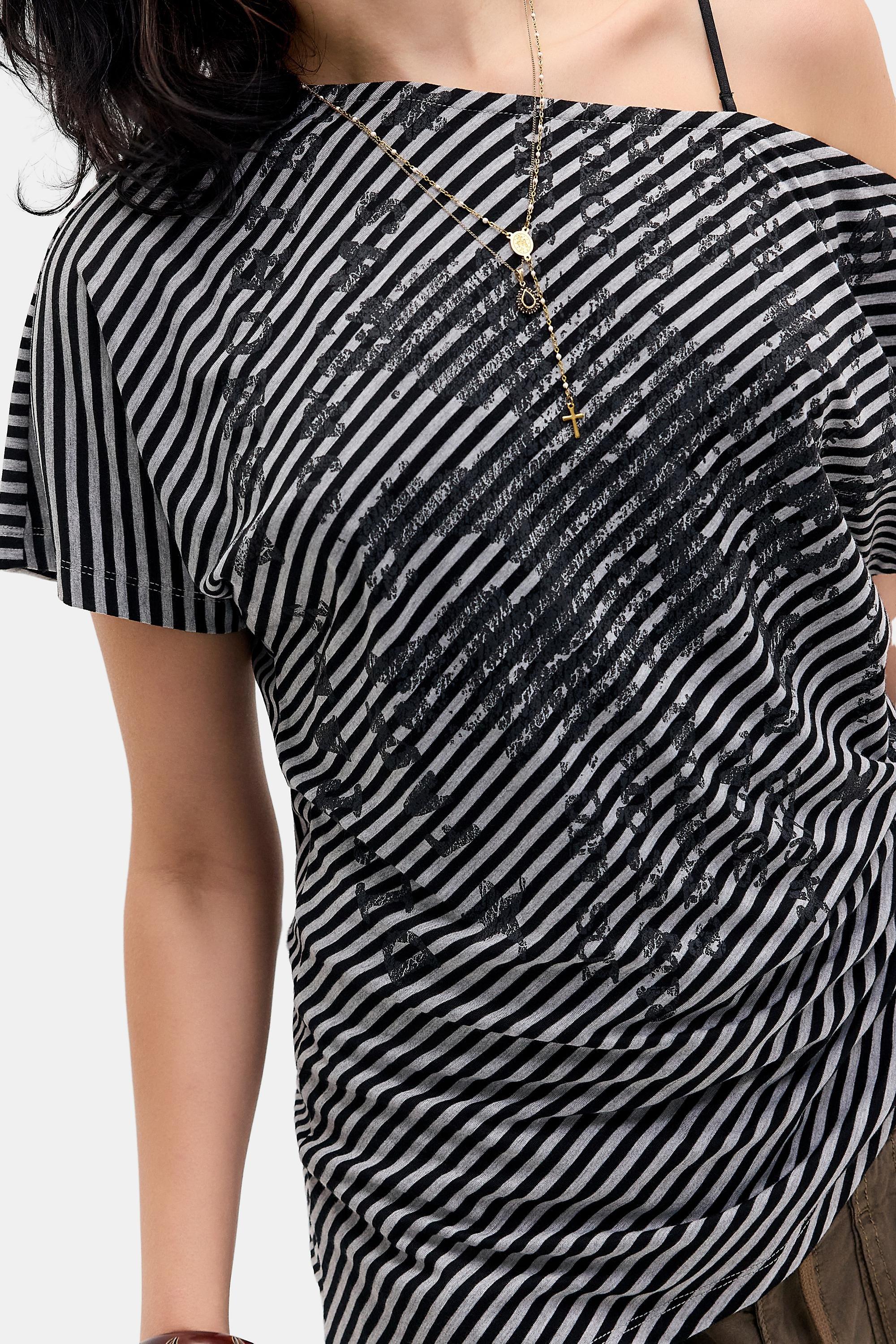 Grey UO Livia Stripe Stamp Slouch T-Shirt, GREY, large image number 2