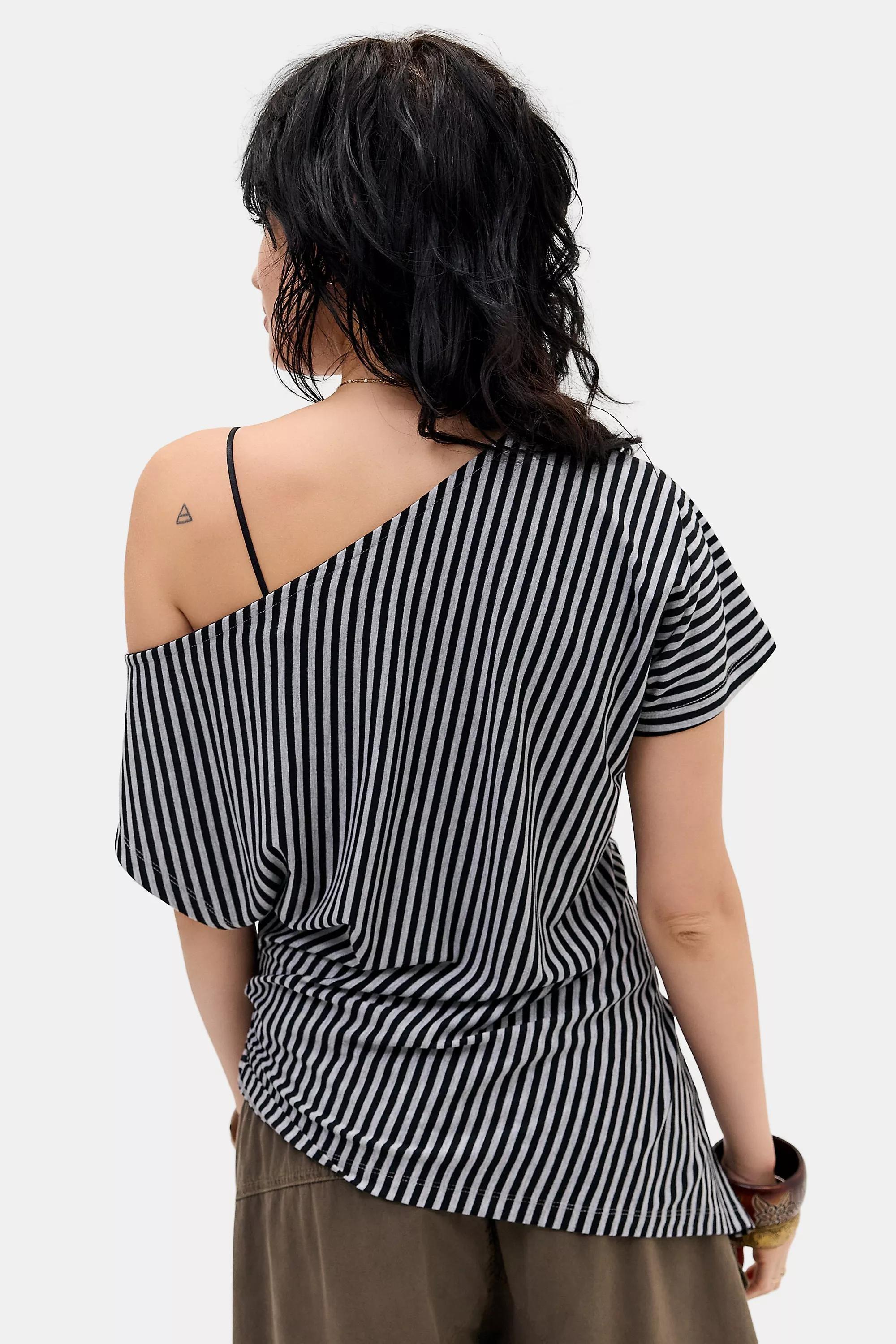 Grey UO Livia Stripe Stamp Slouch T-Shirt, GREY, large image number 3