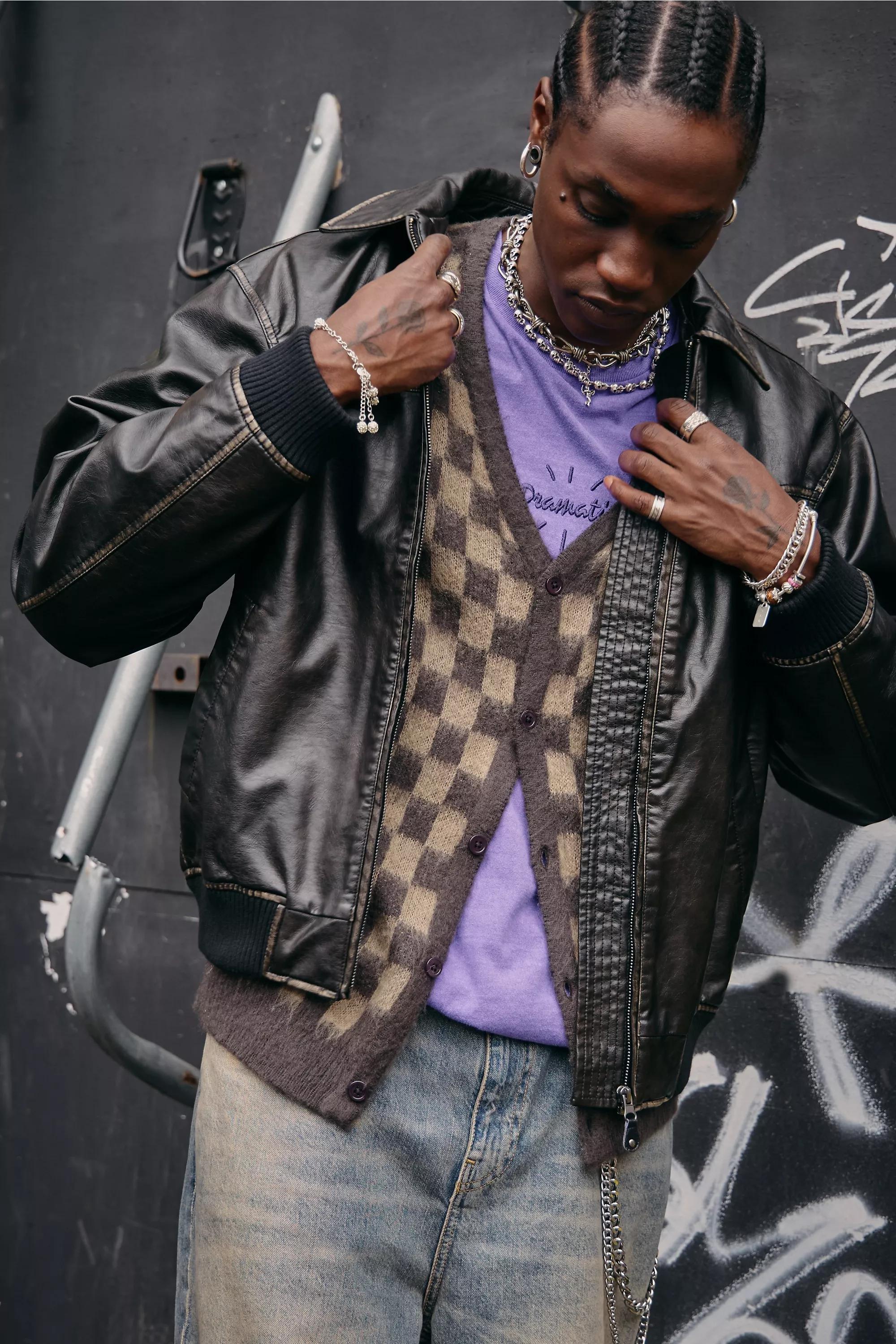 Black Bdg Washed Faux Leather Jacket, BLK, medium