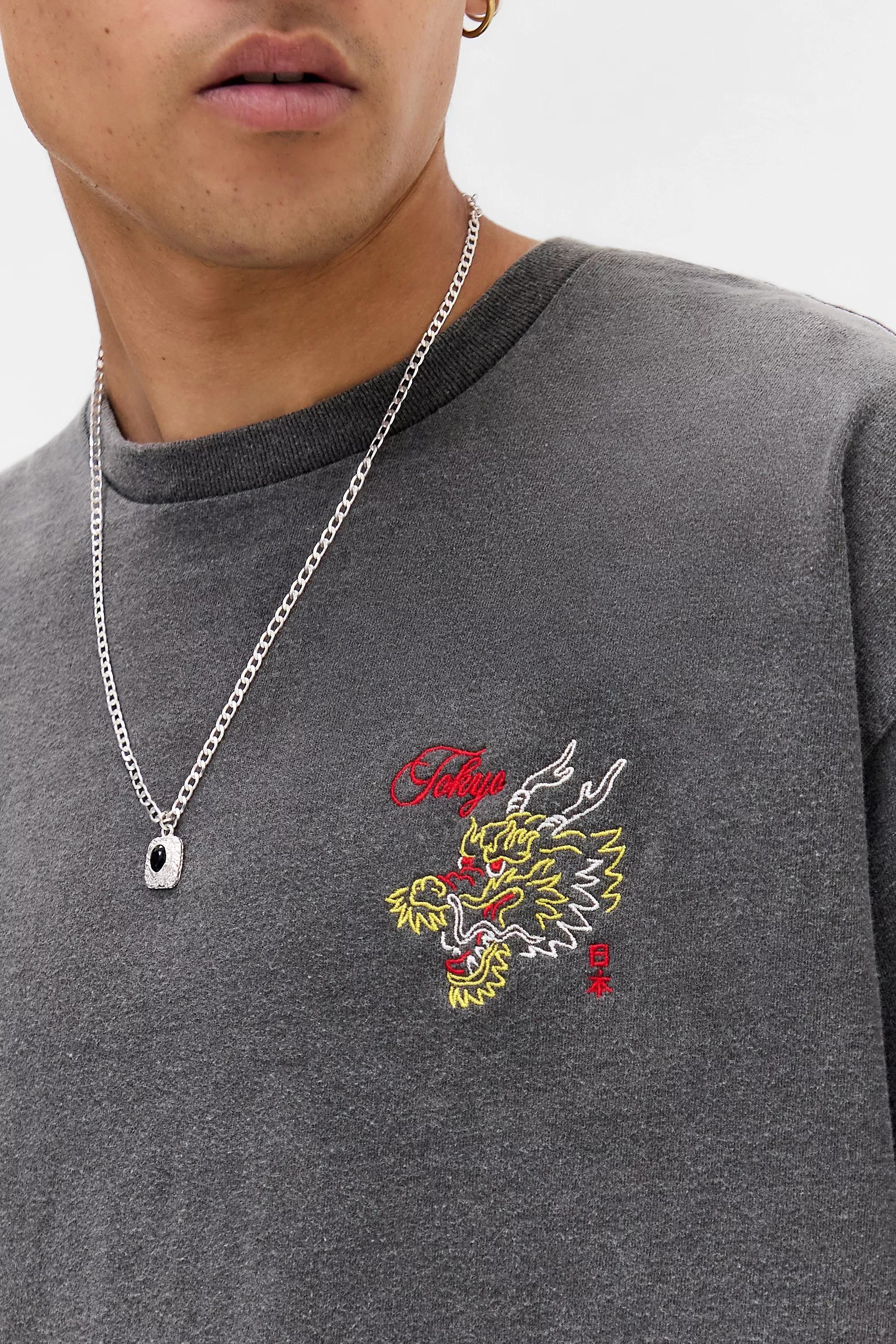 Grey Uo Printed Embroidered Motif T-Shirt, BLK, large image number 2