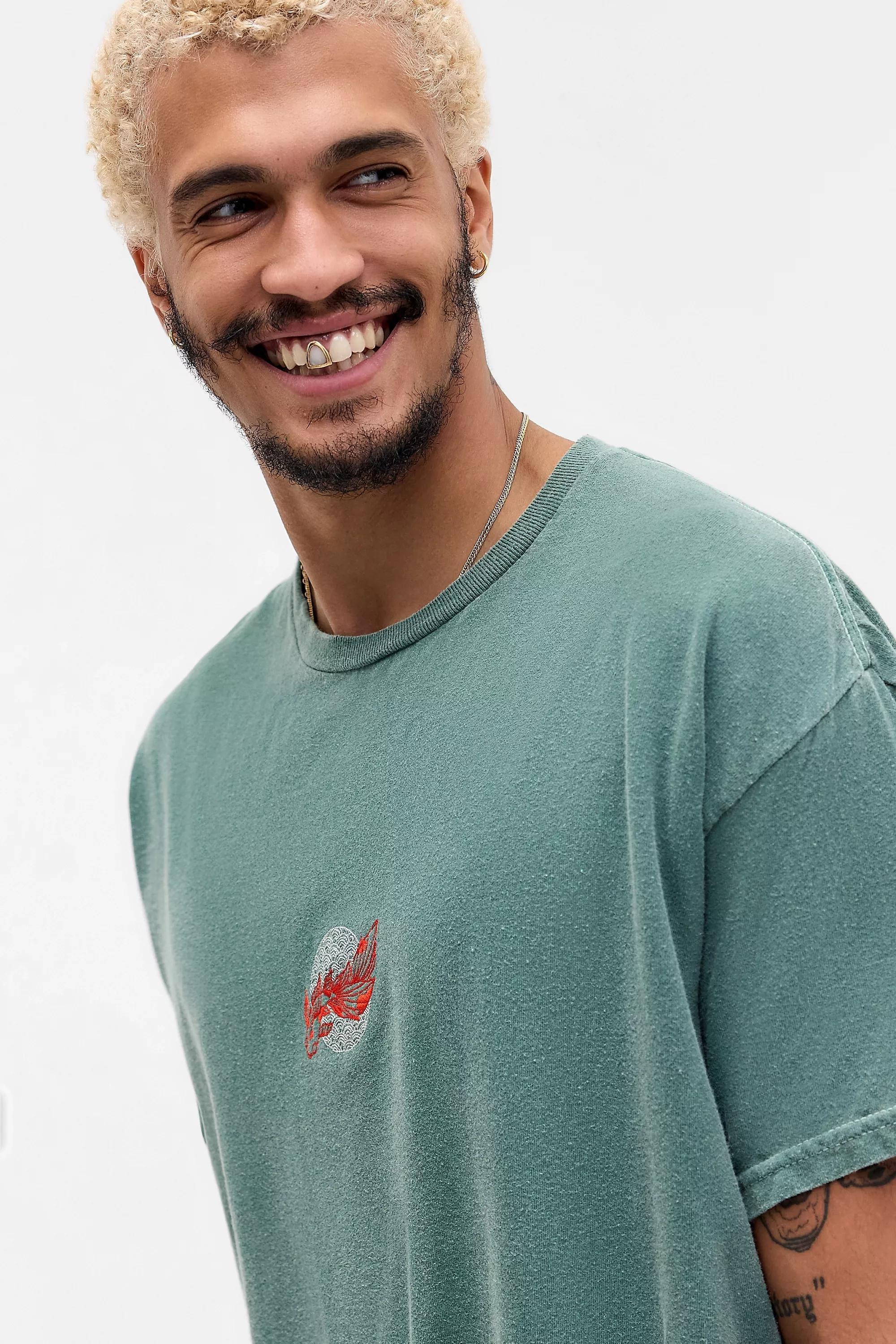 Green Uo Printed Embroidered T-Shirt, , large image number 0