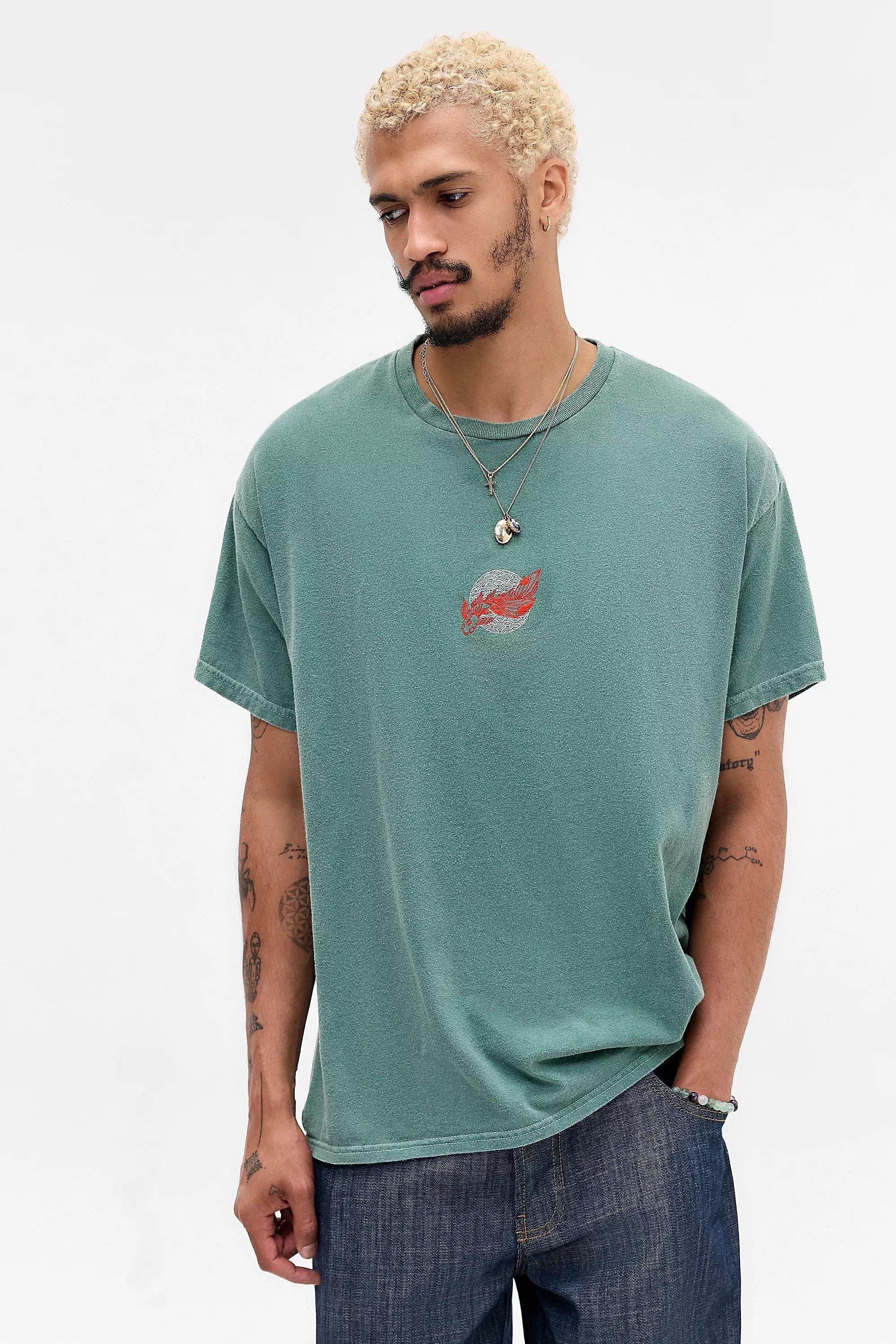 Green Uo Printed Embroidered T-Shirt, , large image number 1