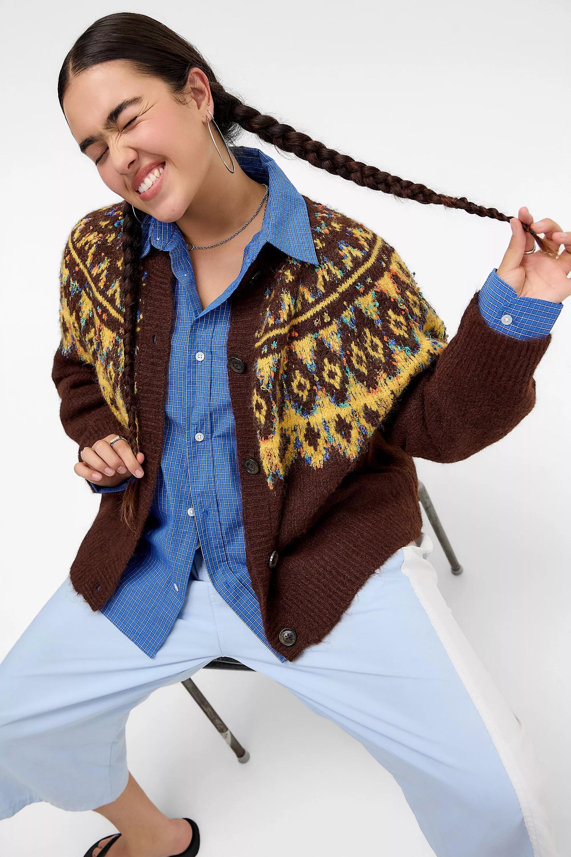 Brown Kimchi Blue Relaxed Cardigan, BRN, large image number 5