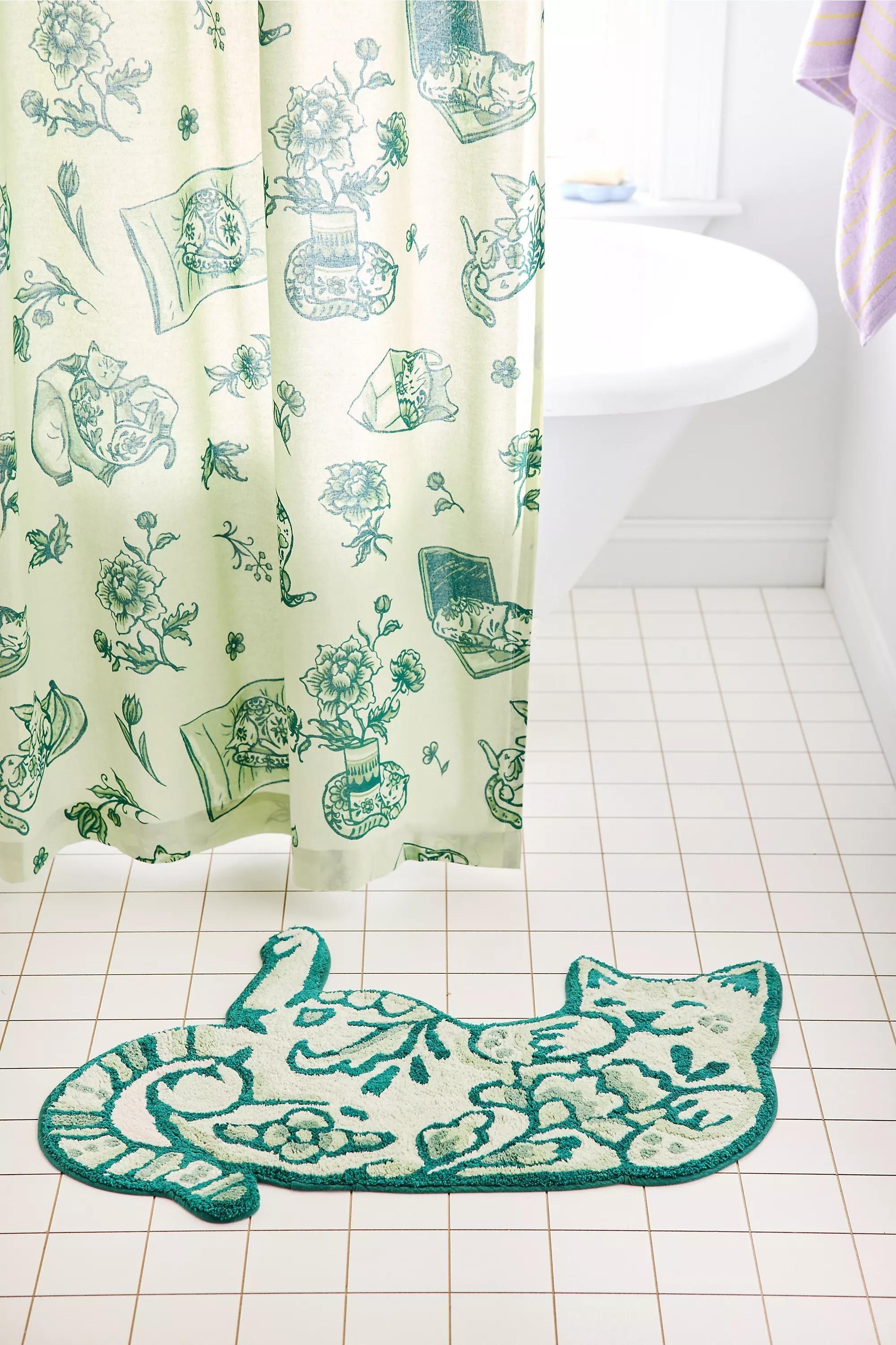 Green Delft Cat Bath Mat, GRN, large image number 0