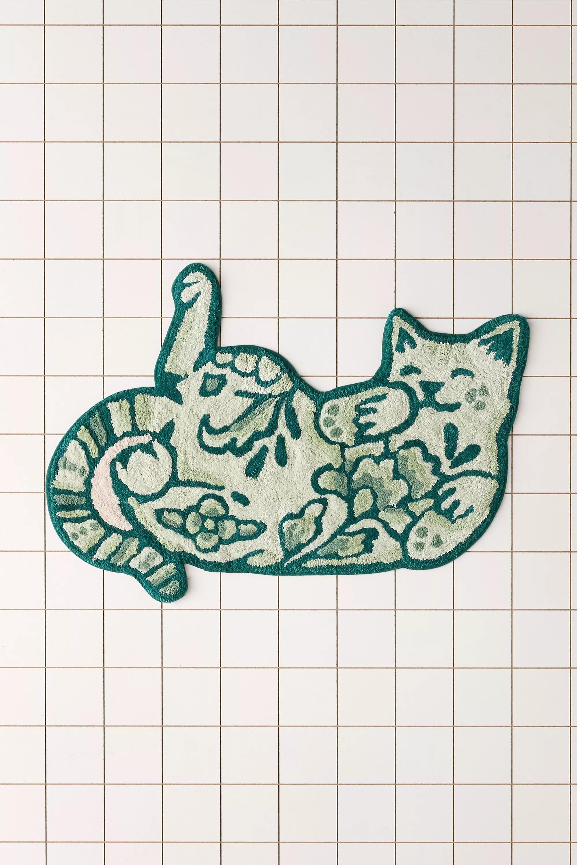 Green Delft Cat Bath Mat, GRN, large image number 1