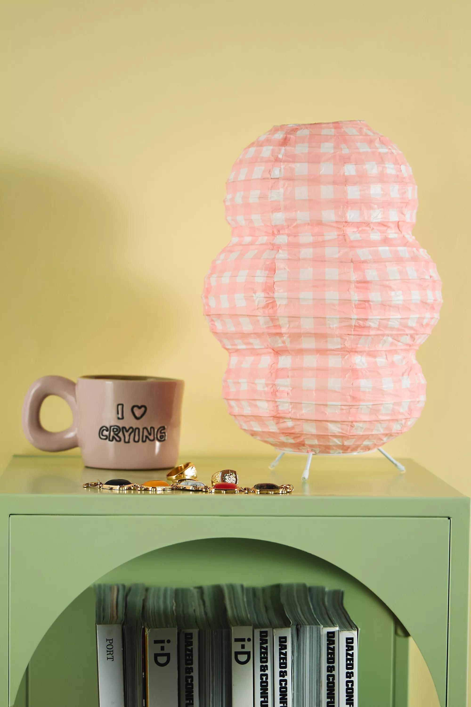 Pink Gingham Paper Table Lamp, PINK, medium