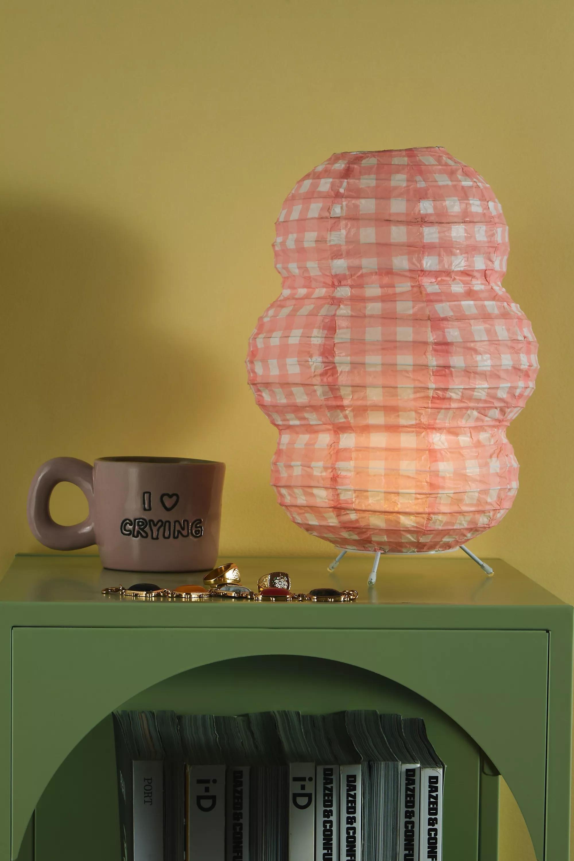 Pink Gingham Paper Table Lamp, PINK, medium
